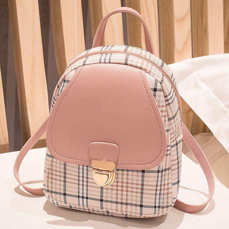 Mochila pequeña para dama a cuadros con broche y monedero