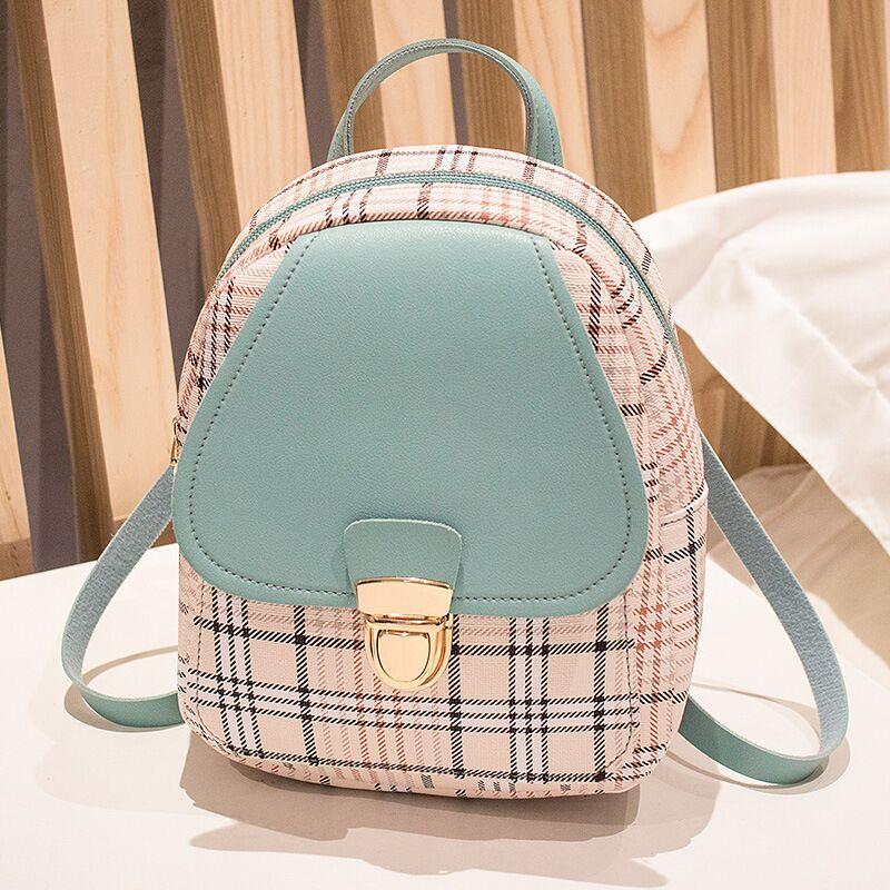 Mochila pequeña para dama a cuadros con broche y monedero