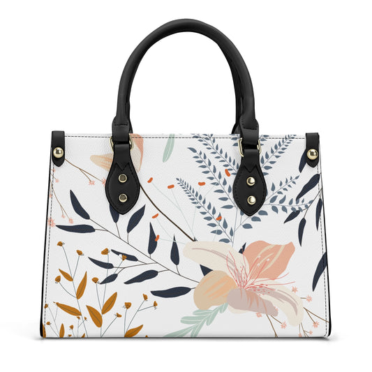 Floral Artistry: PU Leather Fashion Handbag with Pink  Flower Art