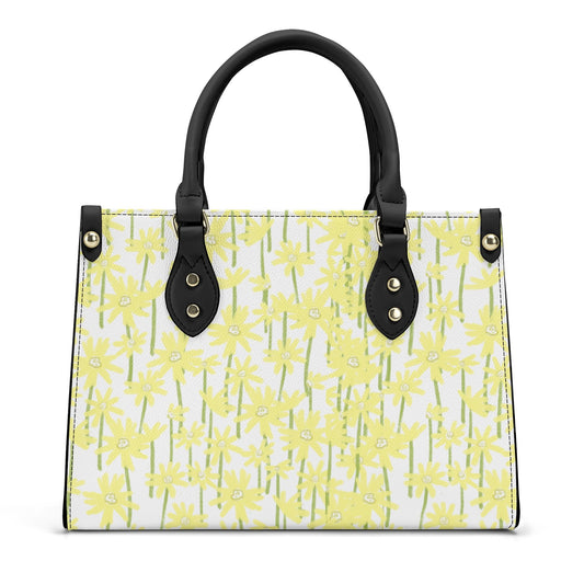 Floral Artistry: PU Leather Fashion Handbag with Yellow Flower Art Print