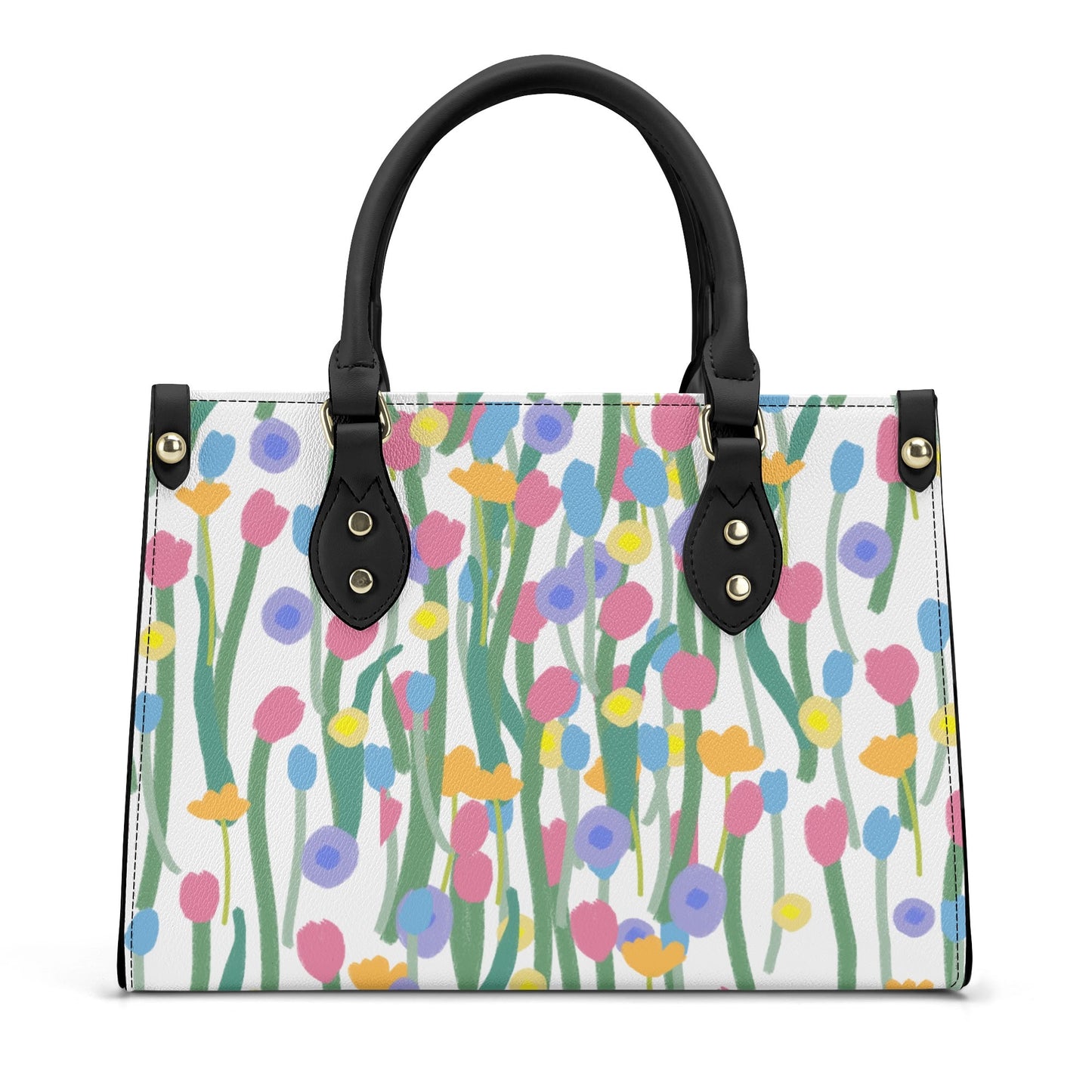 Floral Artistry: PU Leather Fashion Handbag with Flower Art Print