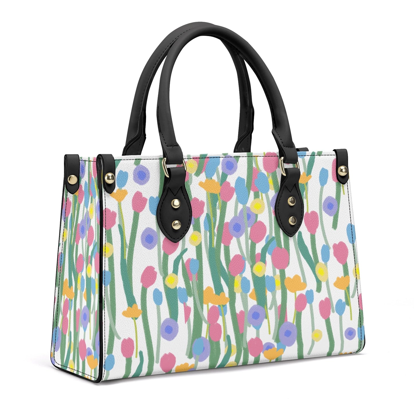 Floral Artistry: PU Leather Fashion Handbag with Flower Art Print