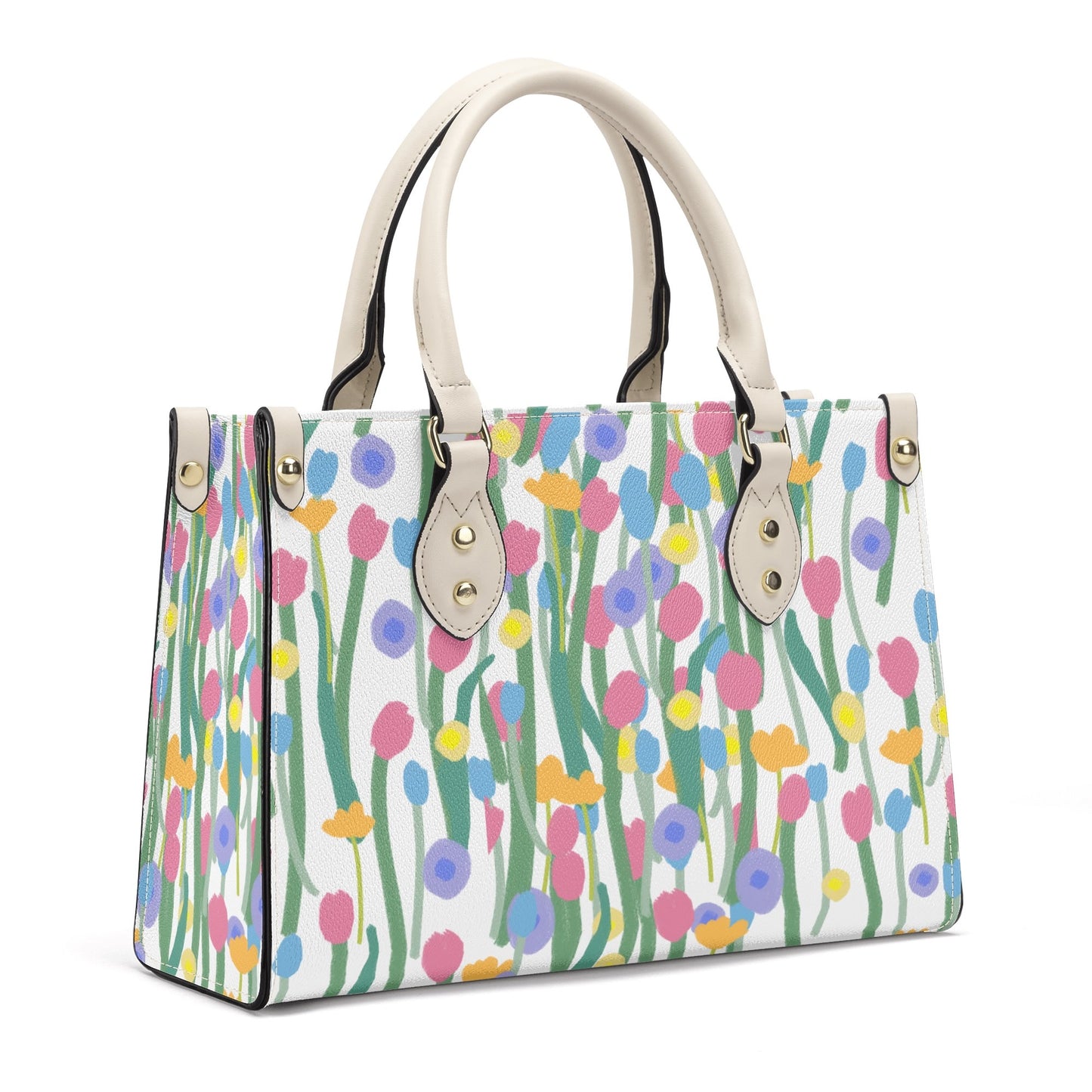 Floral Artistry: PU Leather Fashion Handbag with Flower Art Print