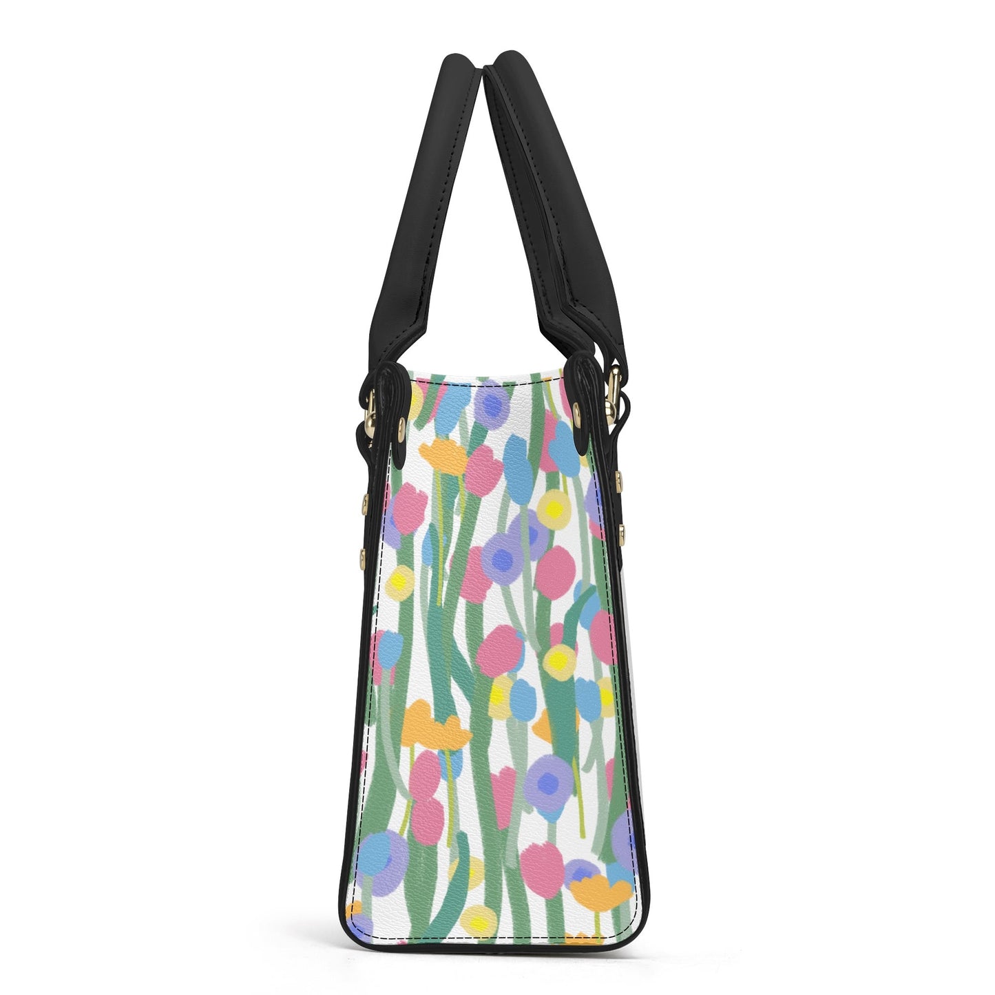 Floral Artistry: PU Leather Fashion Handbag with Flower Art Print