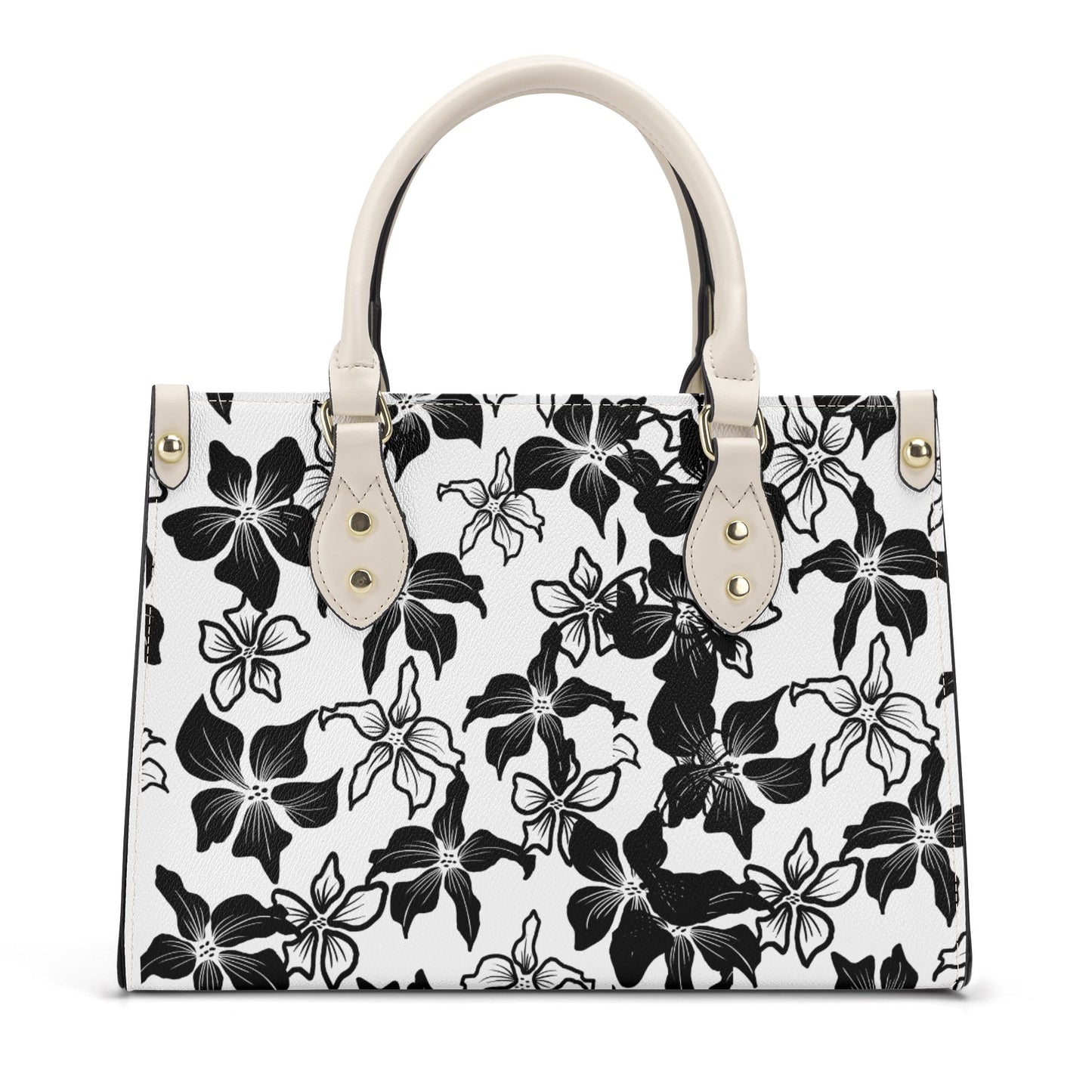 Black Flower Elegance: PU Leather Fashion Handbag