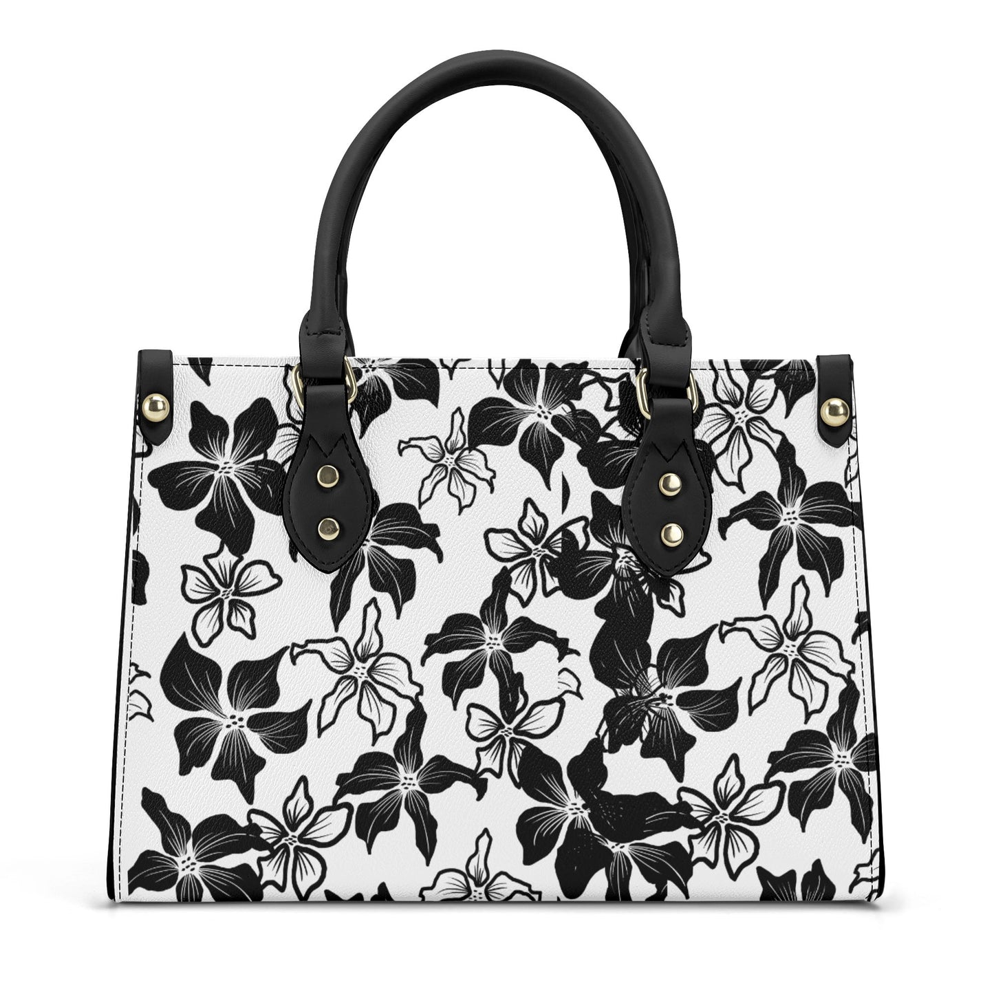 Black Flower Elegance: PU Leather Fashion Handbag