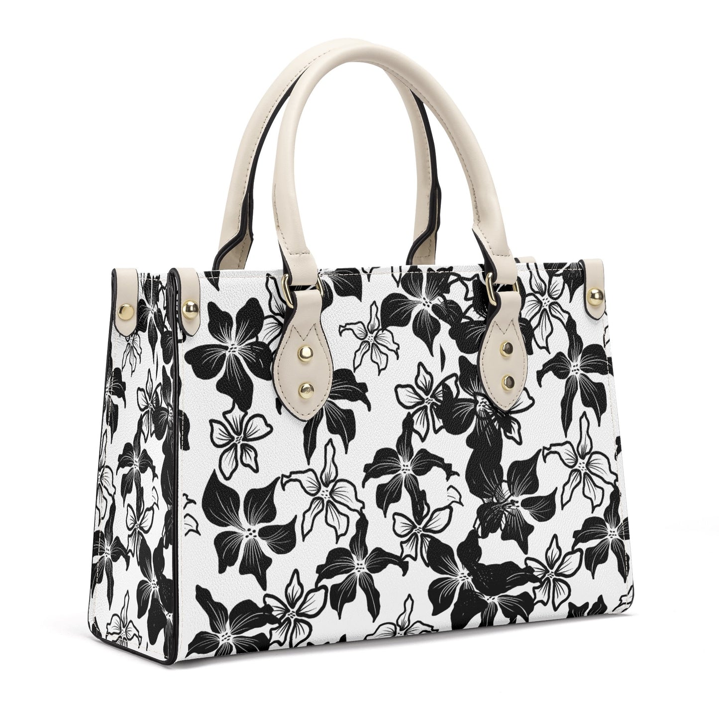 Black Flower Elegance: PU Leather Fashion Handbag