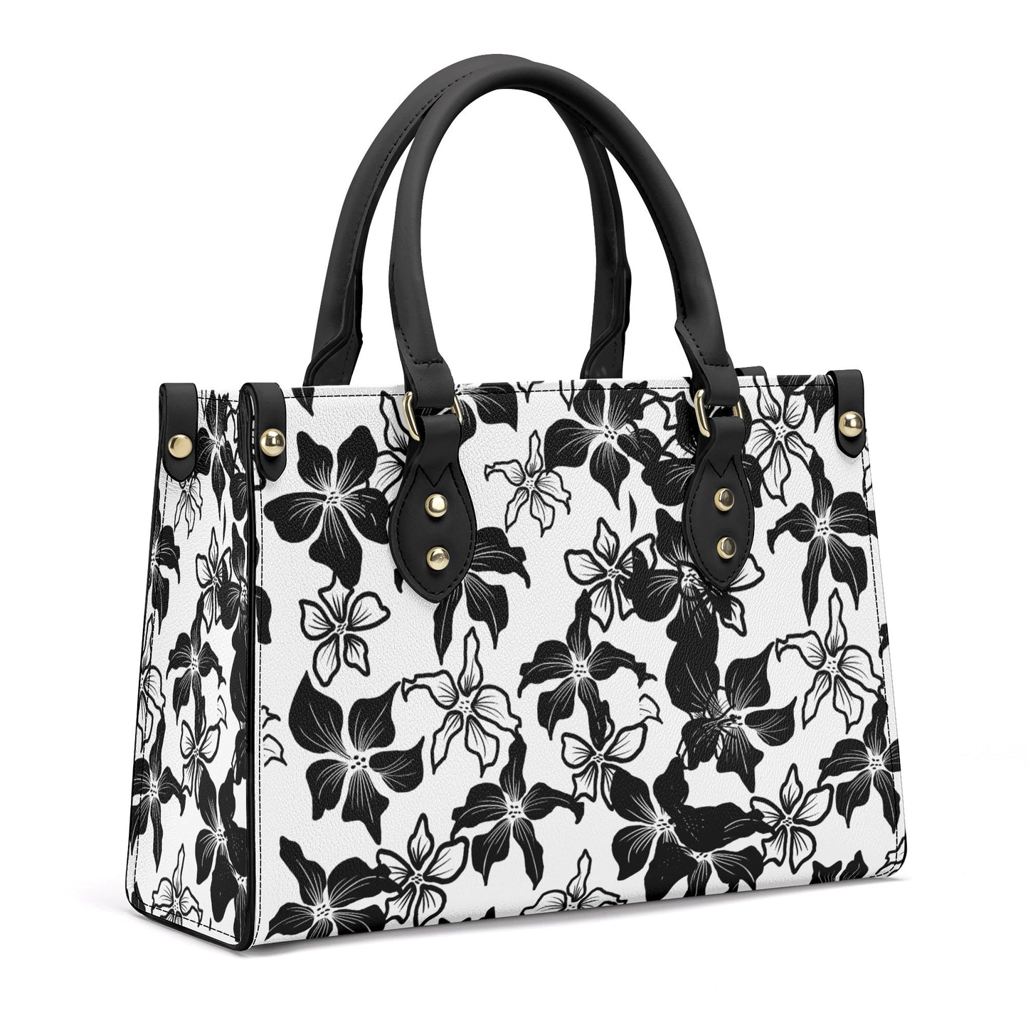 Black Flower Elegance: PU Leather Fashion Handbag