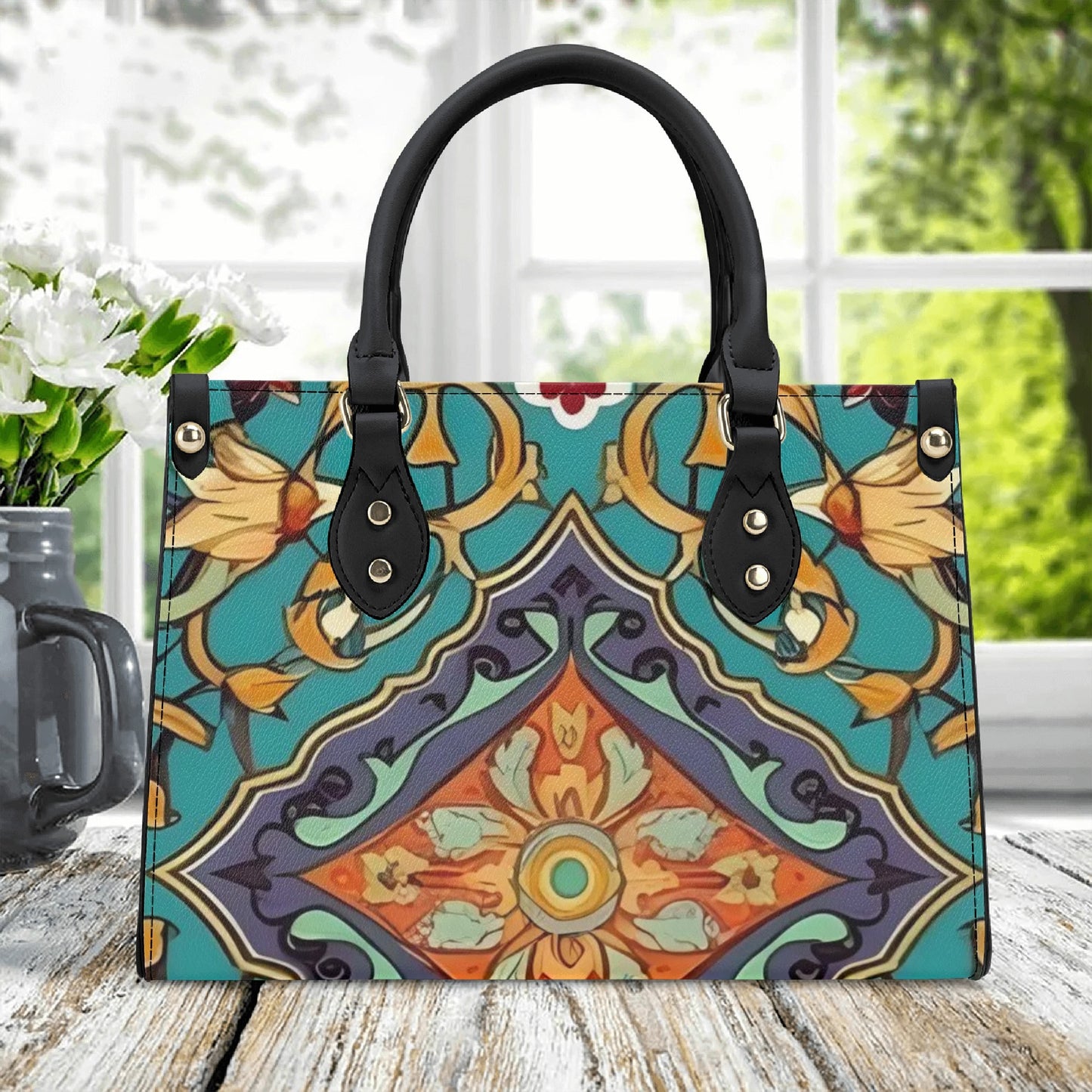 Artistic Elegance: Green Art Print PU Leather Fashion Handbag