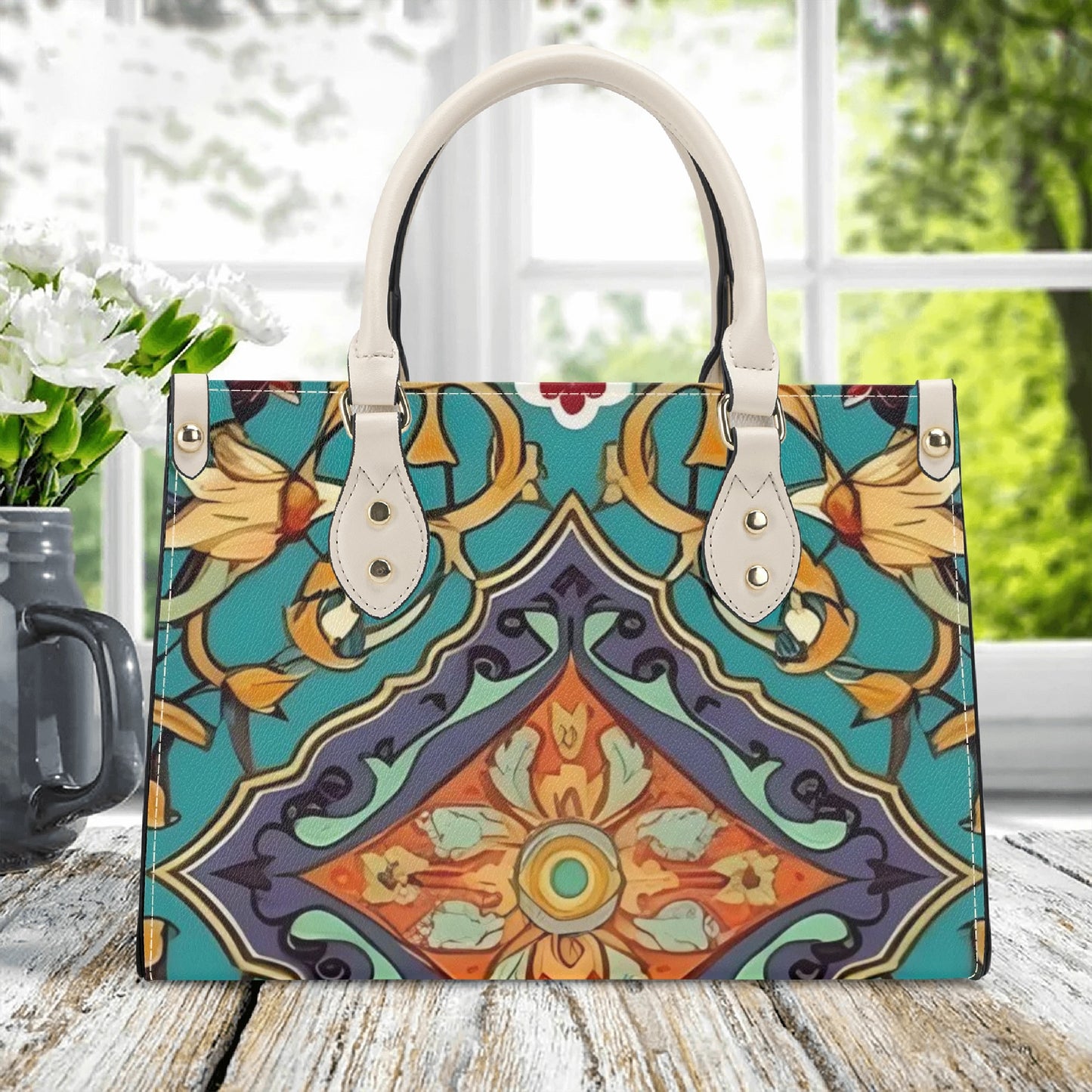 Artistic Elegance: Green Art Print PU Leather Fashion Handbag