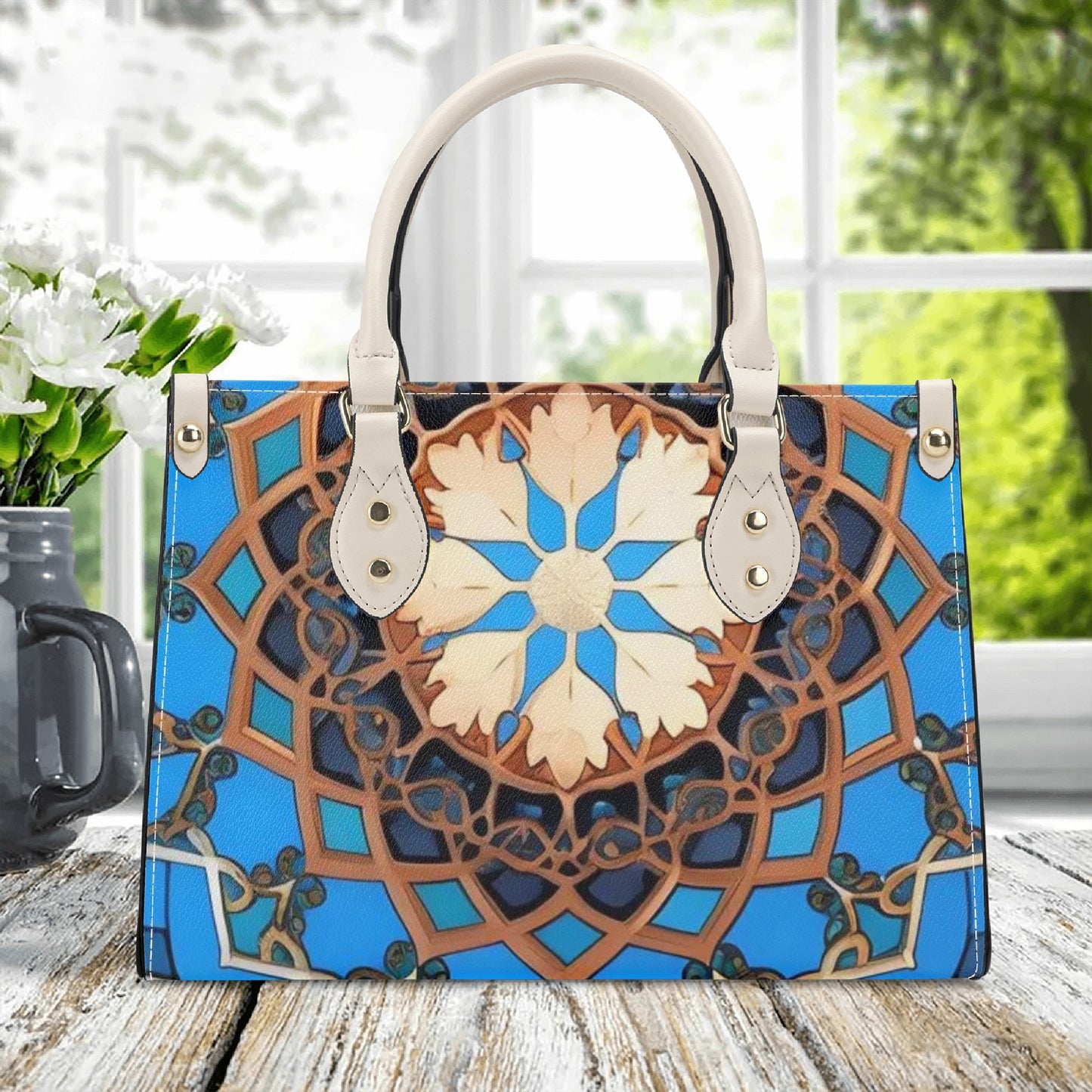 Artistic Elegance: Blue Base Art  Print PU Leather Fashion Handbag for Women