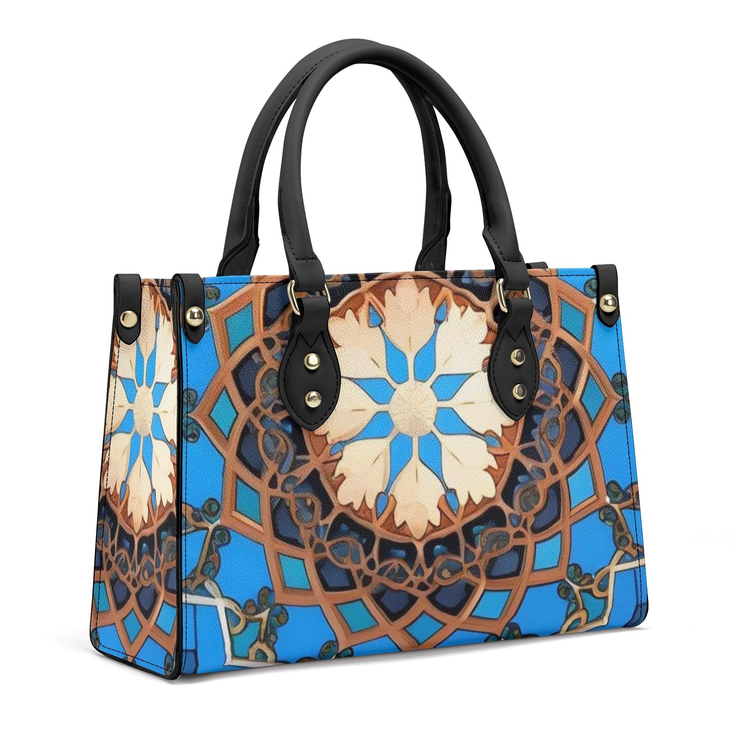 Artistic Elegance: Blue Base Art  Print PU Leather Fashion Handbag for Women