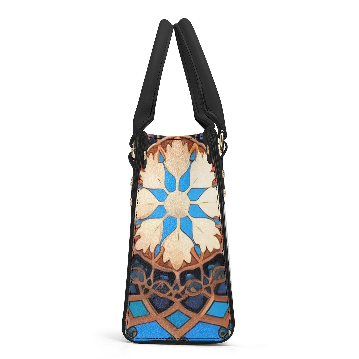 Artistic Elegance: Blue Base Art  Print PU Leather Fashion Handbag for Women