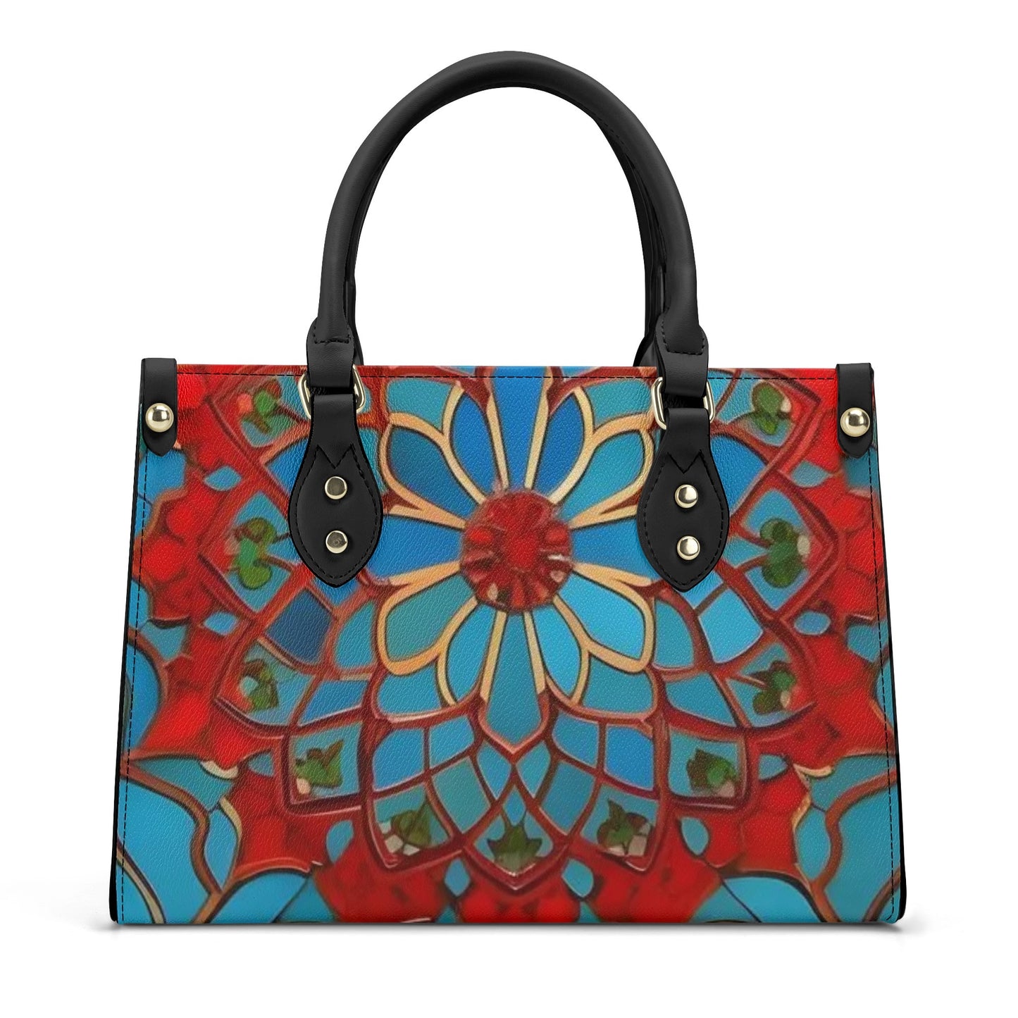 Artistic Elegance: Blue\Red Print PU Leather Fashion Handbag for Women