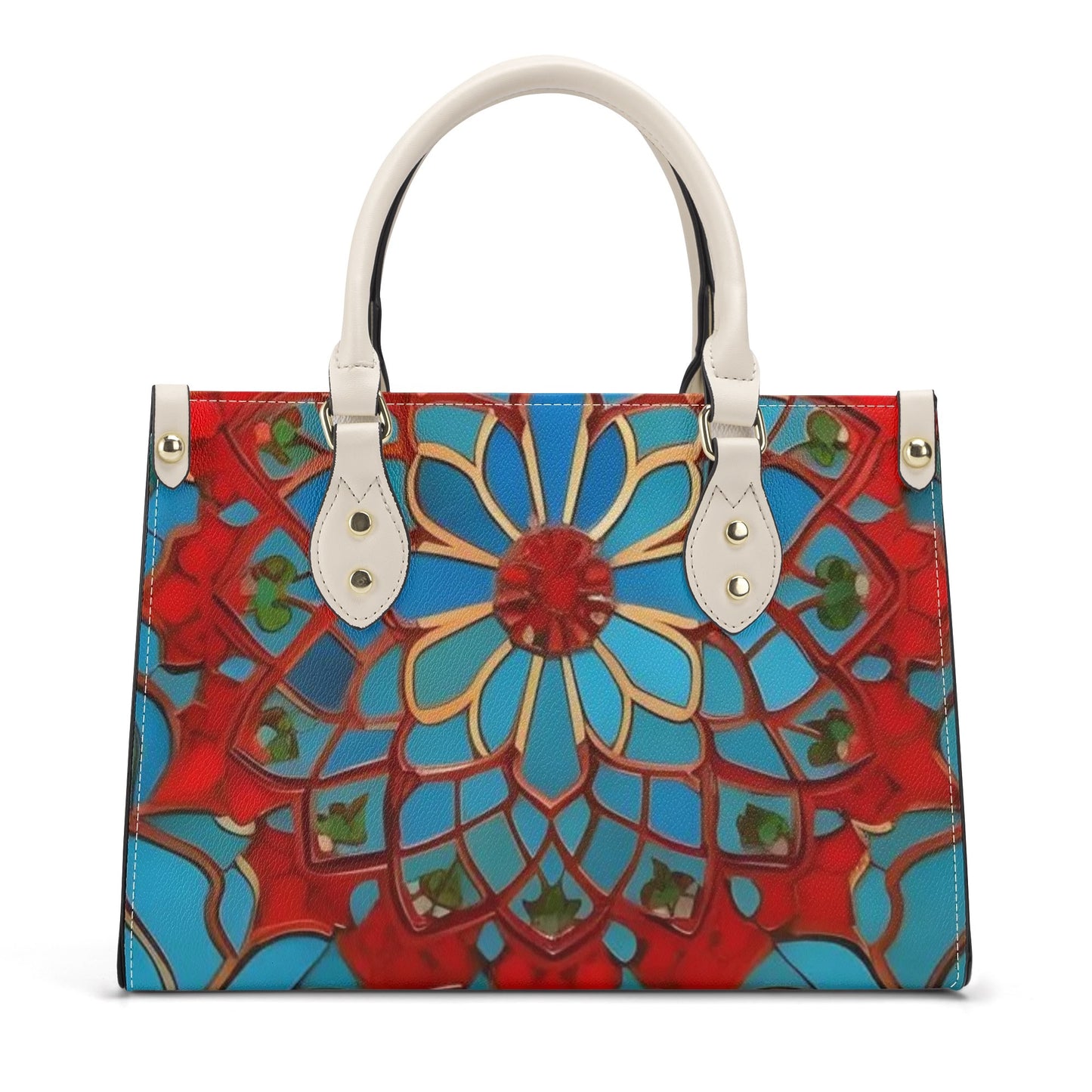 Artistic Elegance: Blue\Red Print PU Leather Fashion Handbag for Women