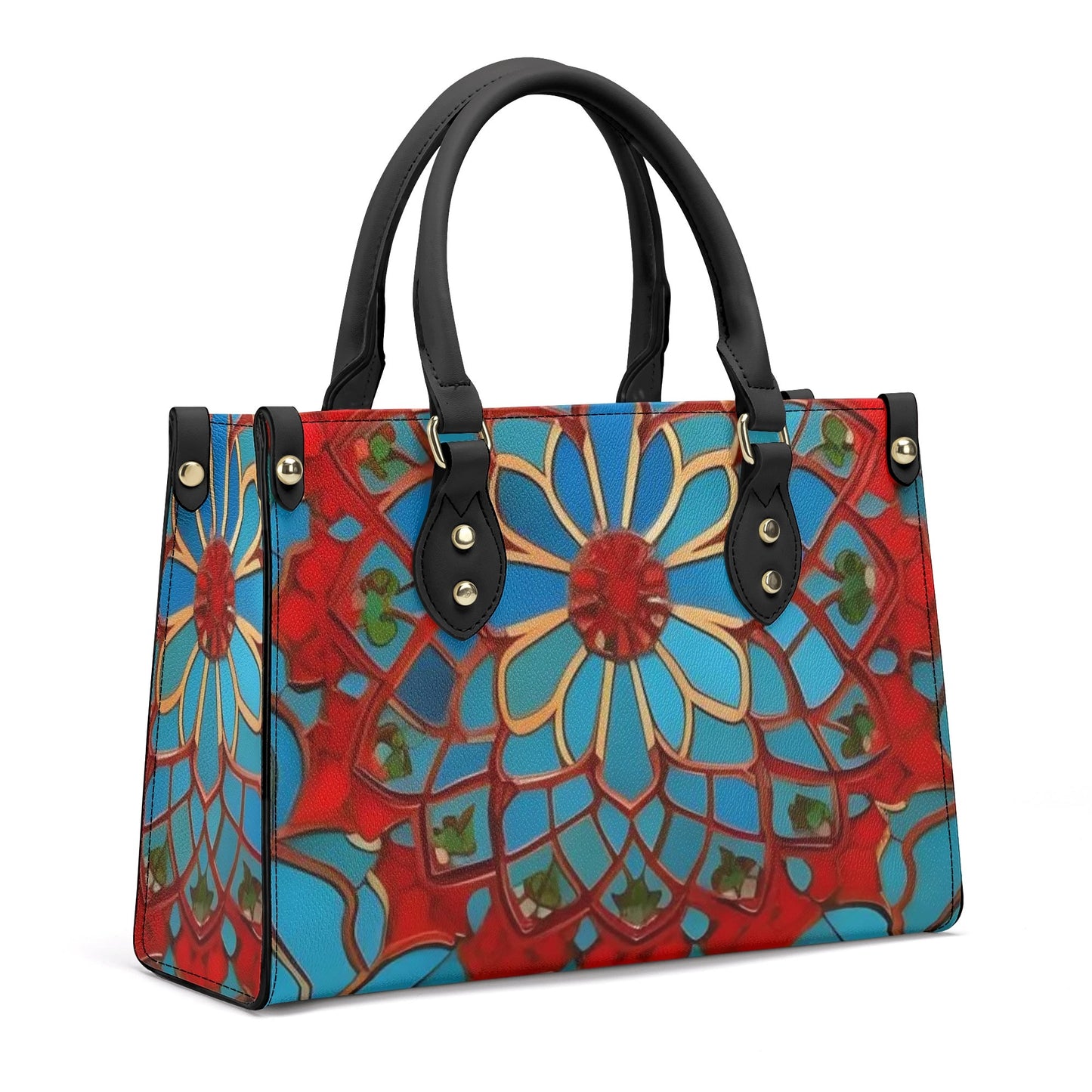 Artistic Elegance: Blue\Red Print PU Leather Fashion Handbag for Women