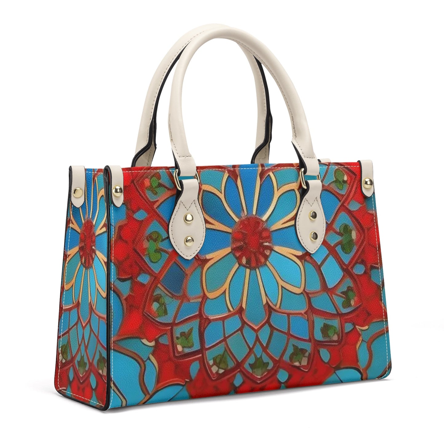 Artistic Elegance: Blue\Red Print PU Leather Fashion Handbag for Women