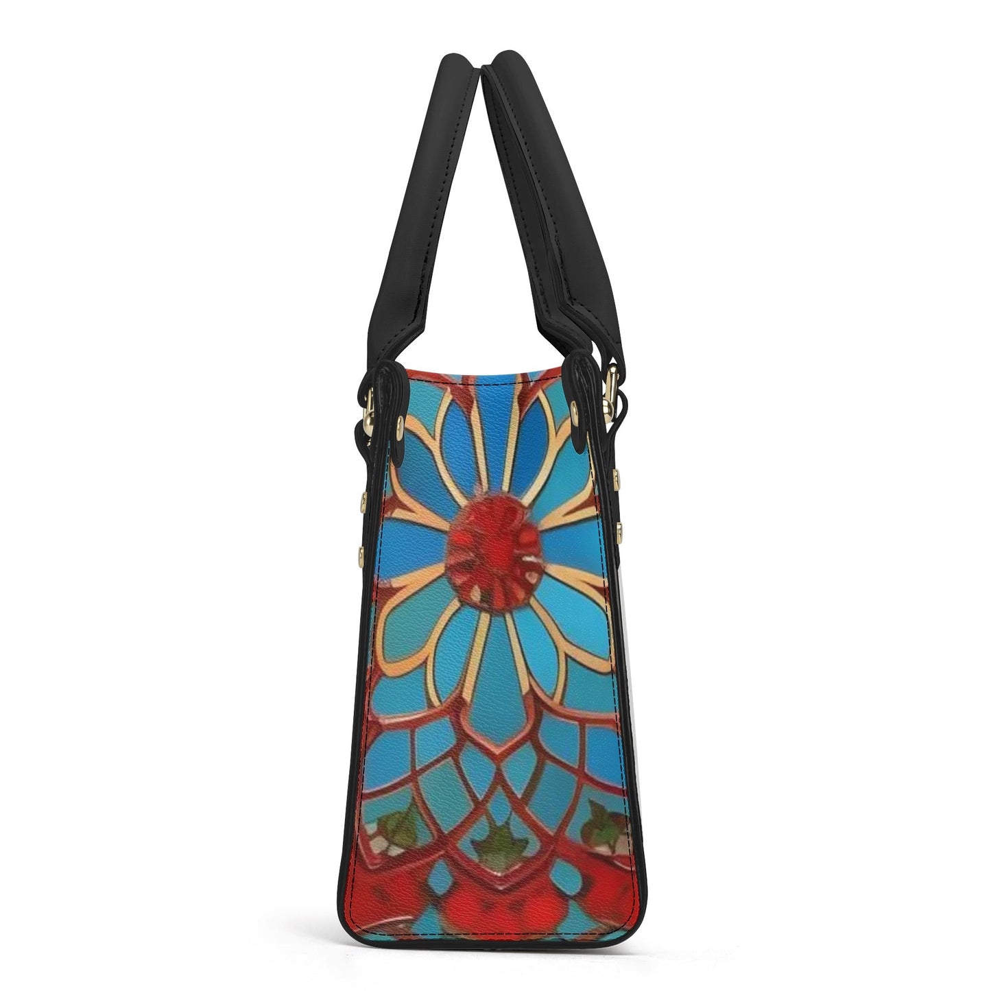 Artistic Elegance: Blue\Red Print PU Leather Fashion Handbag for Women