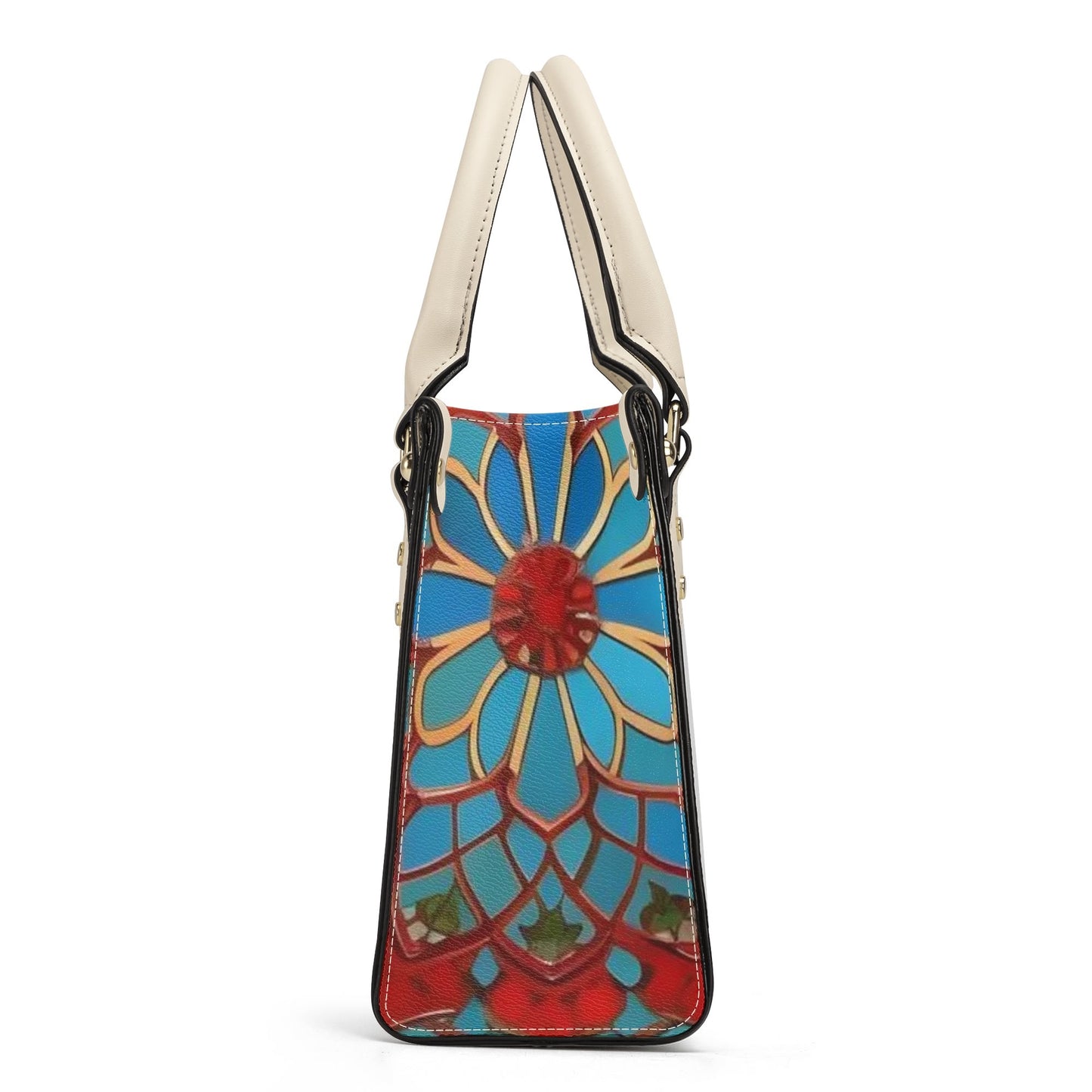 Artistic Elegance: Blue\Red Print PU Leather Fashion Handbag for Women