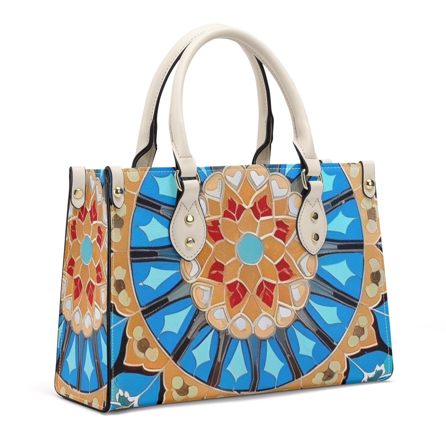 Artistic Elegance: Light Blue Art Print PU Leather Fashion Handbag