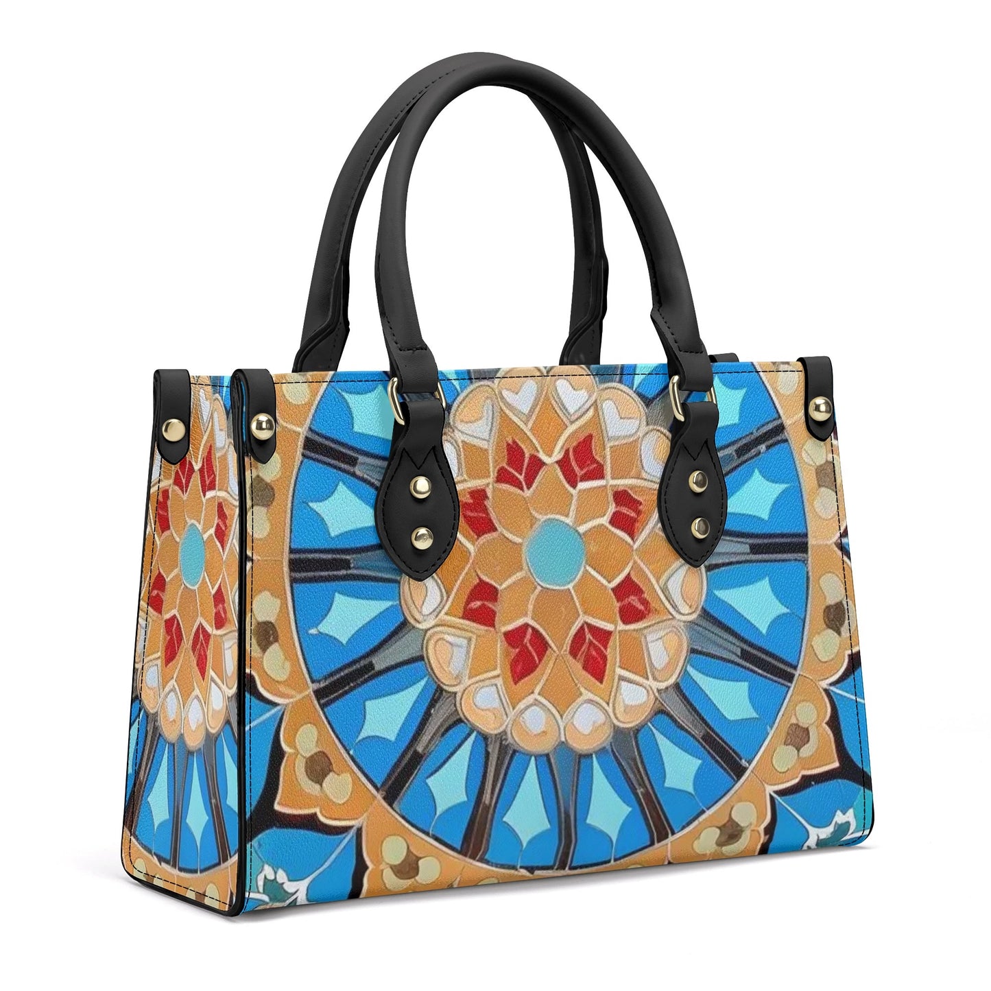 Artistic Elegance: Light Blue Art Print PU Leather Fashion Handbag