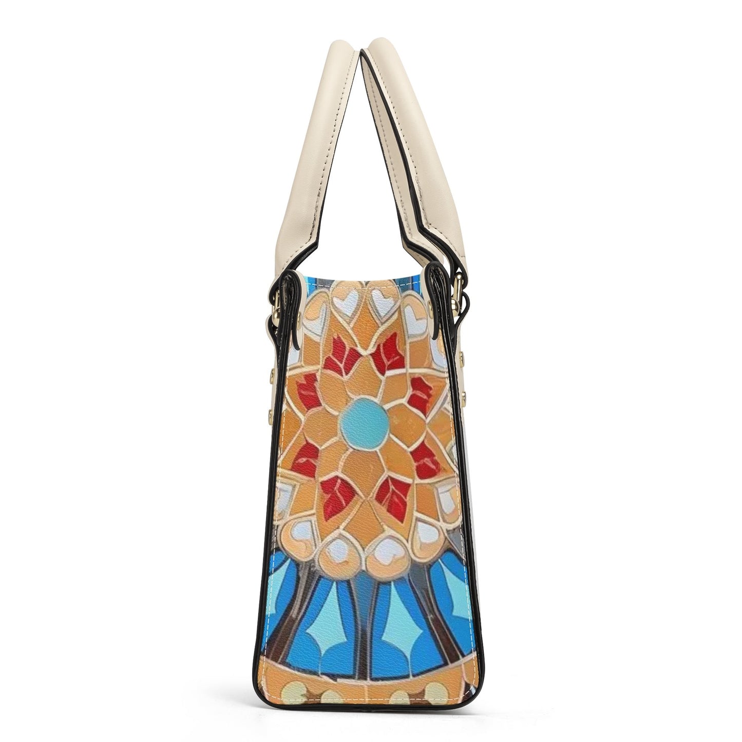 Artistic Elegance: Light Blue Art Print PU Leather Fashion Handbag