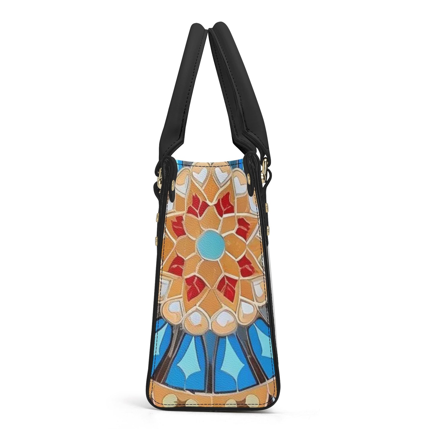 Artistic Elegance: Light Blue Art Print PU Leather Fashion Handbag