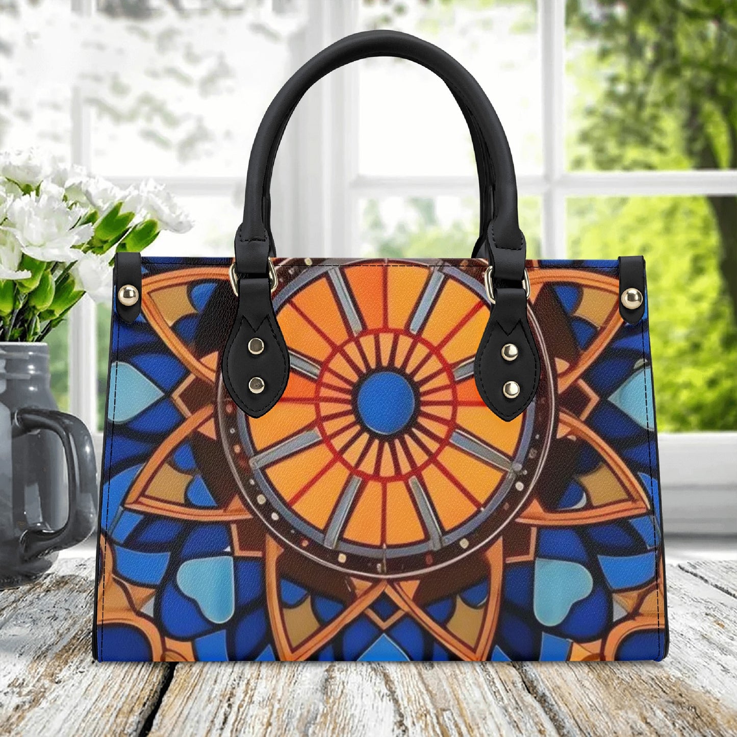 Artistic Elegance: Orange Art Print PU Leather Fashion Handbag