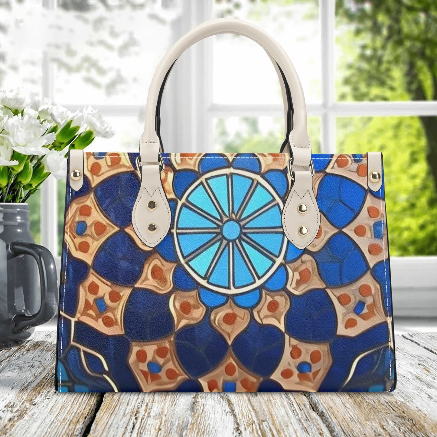 Artistic Elegance: Blue Art Print PU Leather Fashion Handbag