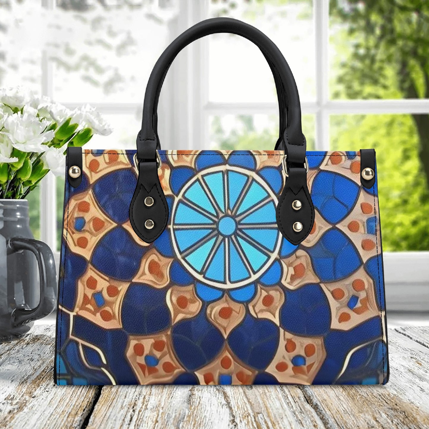 Artistic Elegance: Blue Art Print PU Leather Fashion Handbag