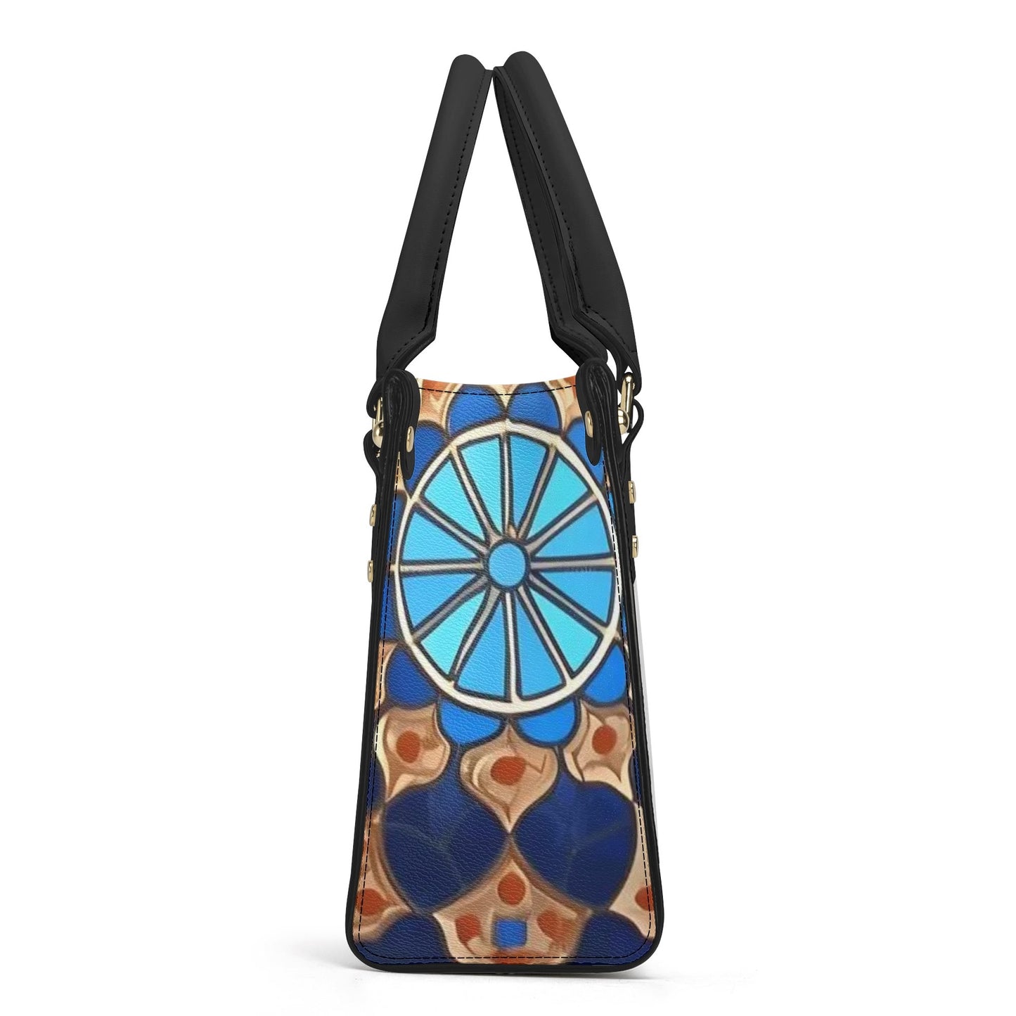 Artistic Elegance: Blue Art Print PU Leather Fashion Handbag