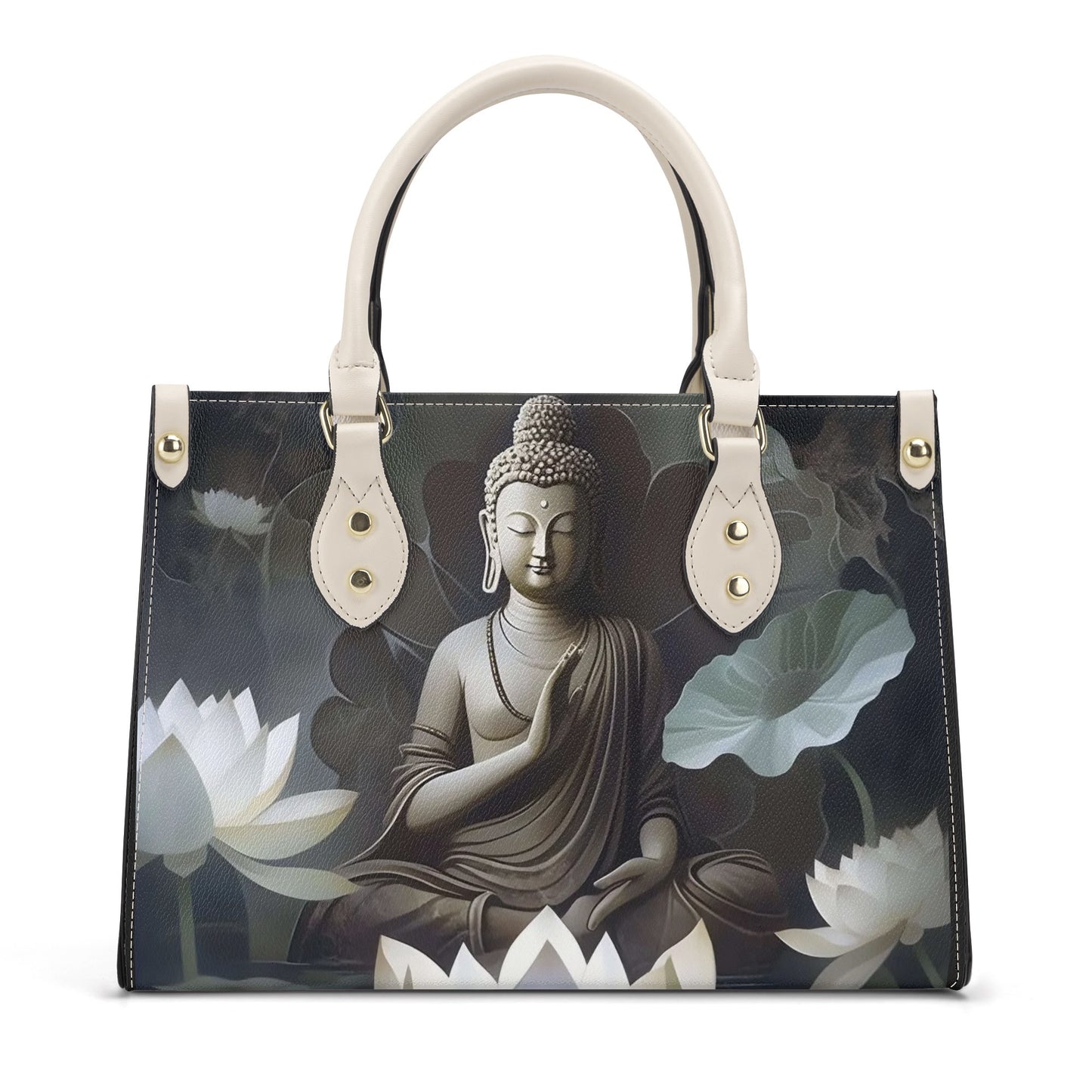 Cloud Buddha Harmony: Black PU Leather Handbag