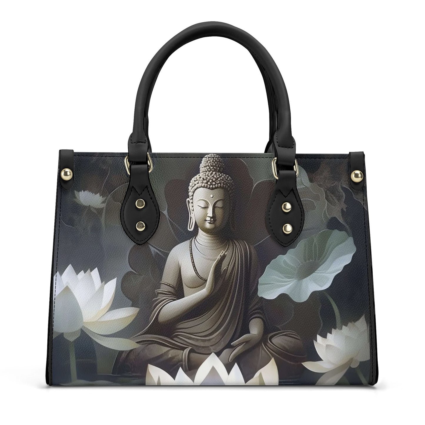 Cloud Buddha Harmony: Black PU Leather Handbag