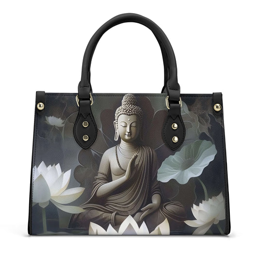 Cloud Buddha Harmony: Black PU Leather Handbag