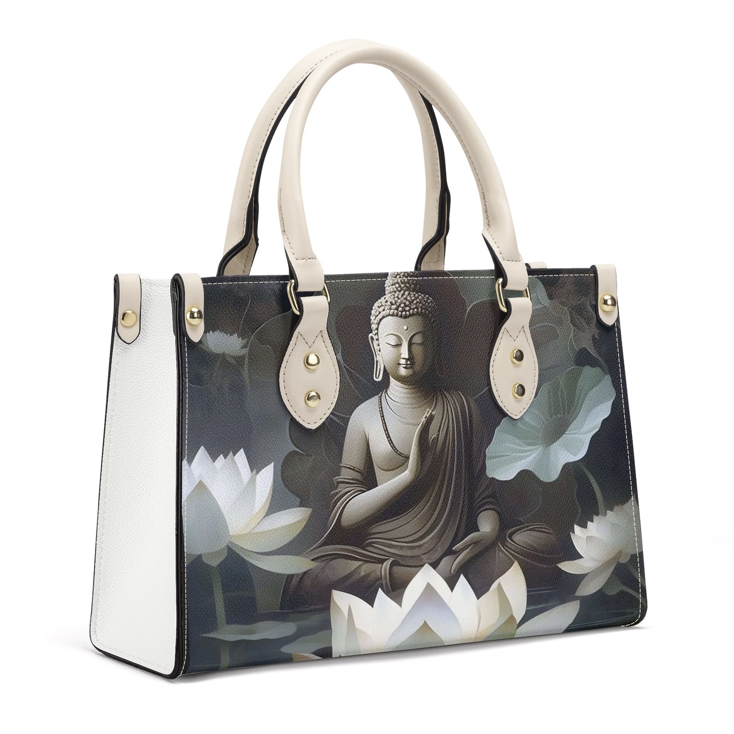 Cloud Buddha Harmony: Black PU Leather Handbag