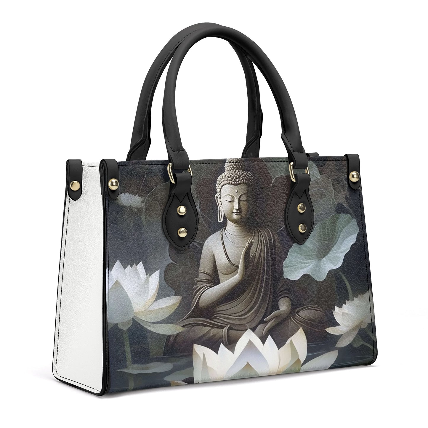 Cloud Buddha Harmony: Black PU Leather Handbag