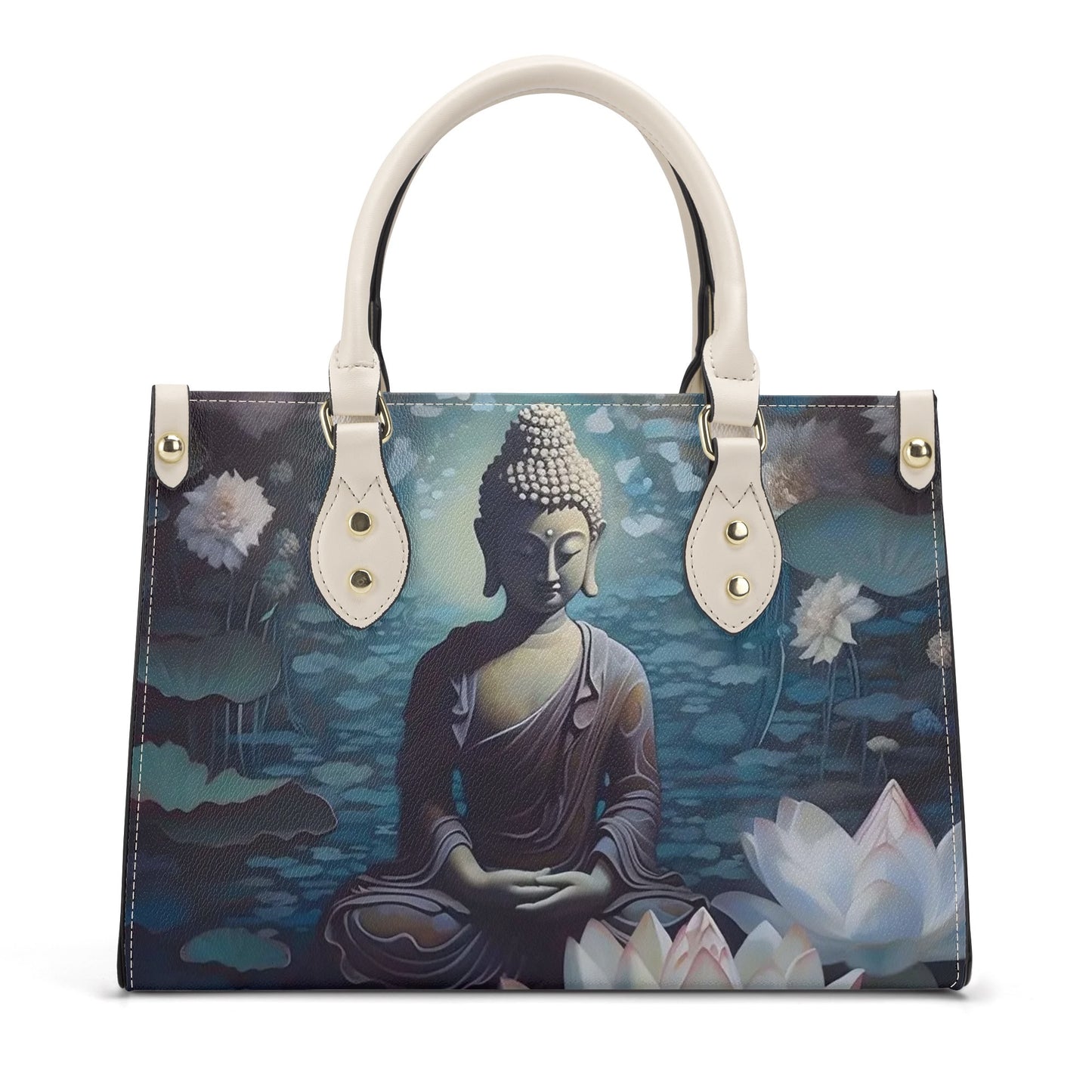 “Buddha-Inspired Elegance: Faux Leather Handbag”