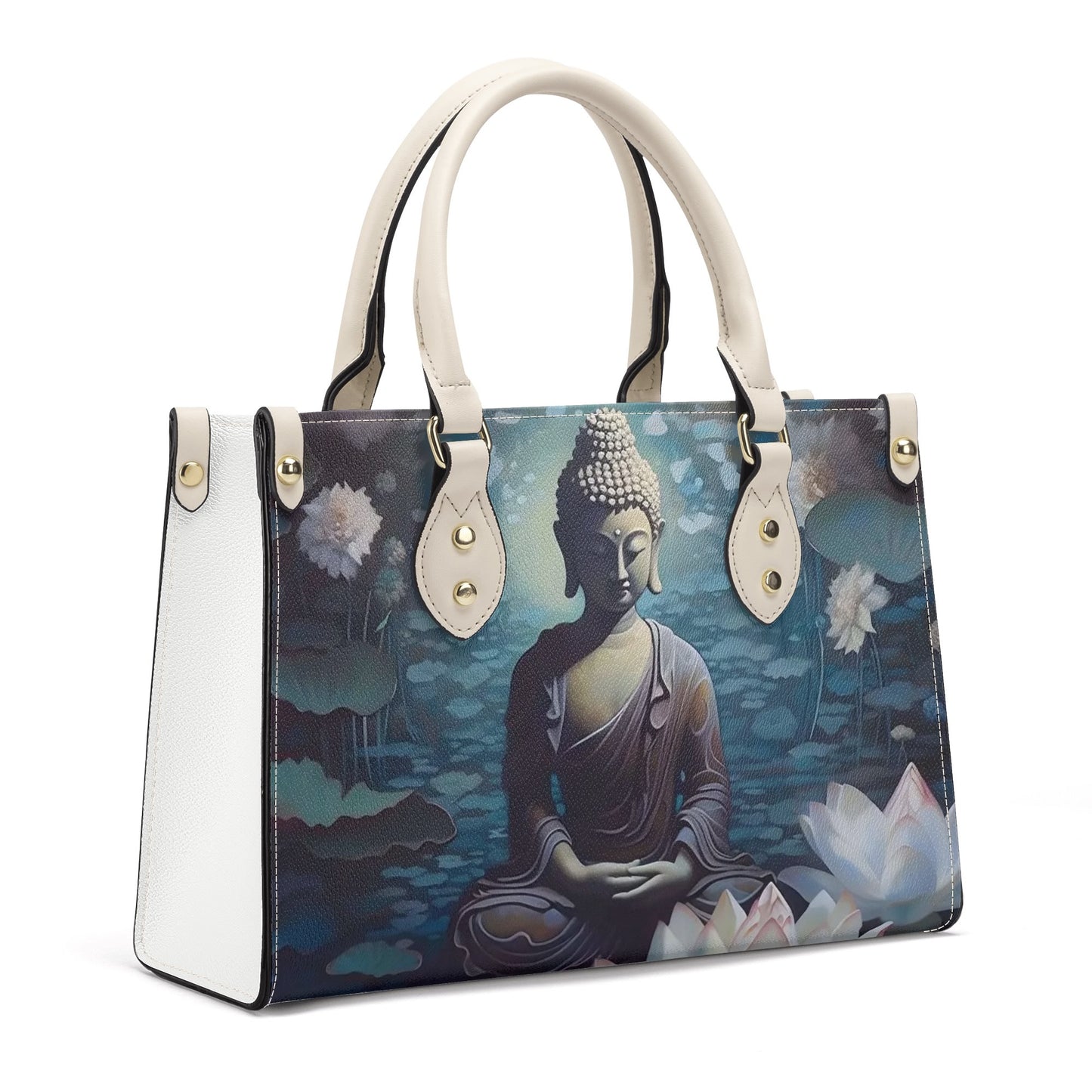 “Buddha-Inspired Elegance: Faux Leather Handbag”