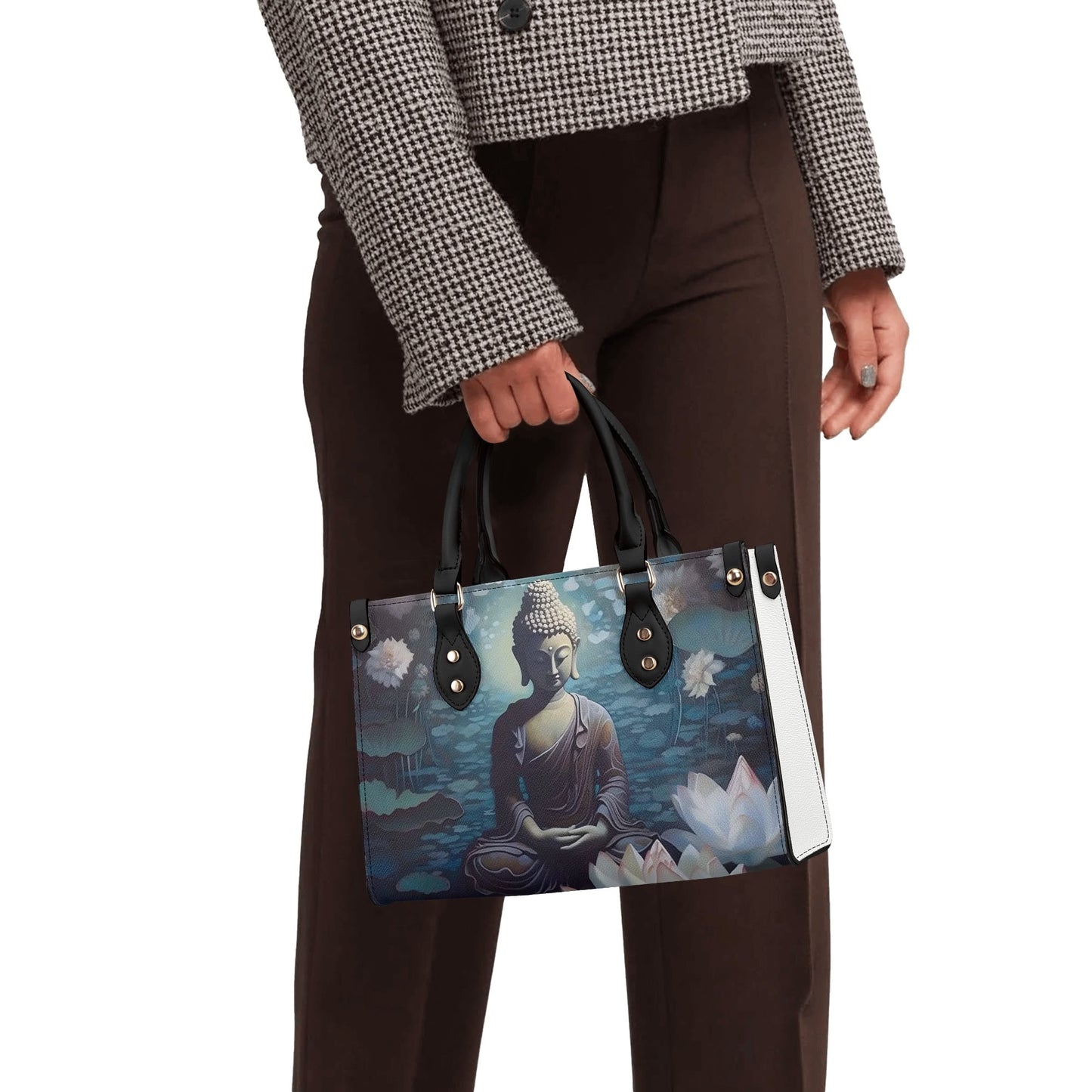 “Buddha-Inspired Elegance: Faux Leather Handbag”