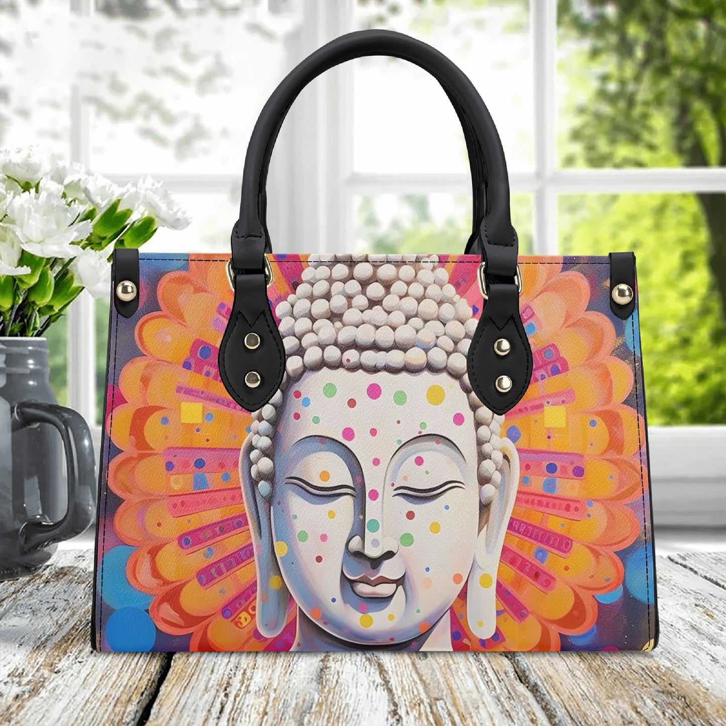 Buddha Blue Smooth zipper Luxury Women PU Handbag