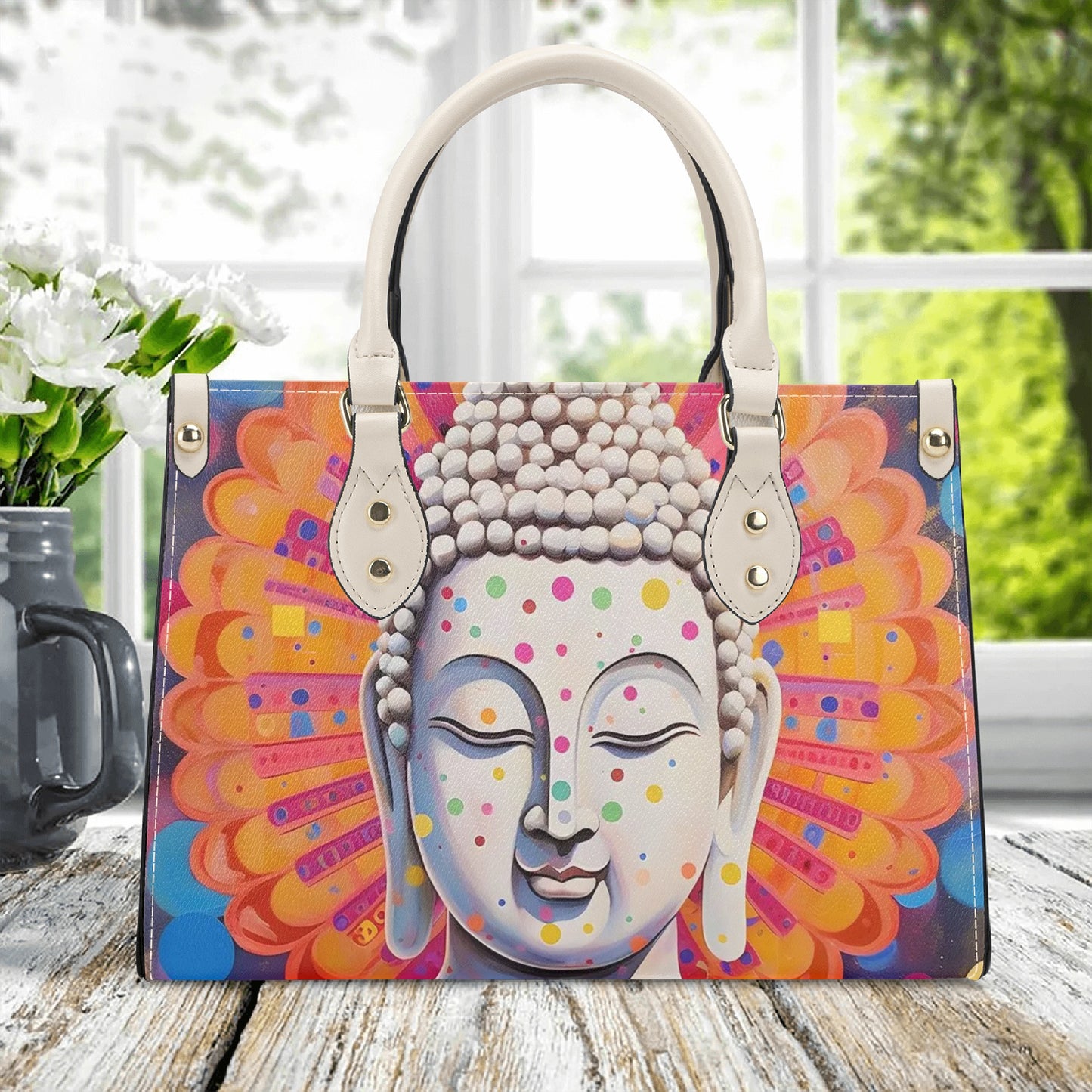 Buddha Blue Smooth zipper Luxury Women PU Handbag