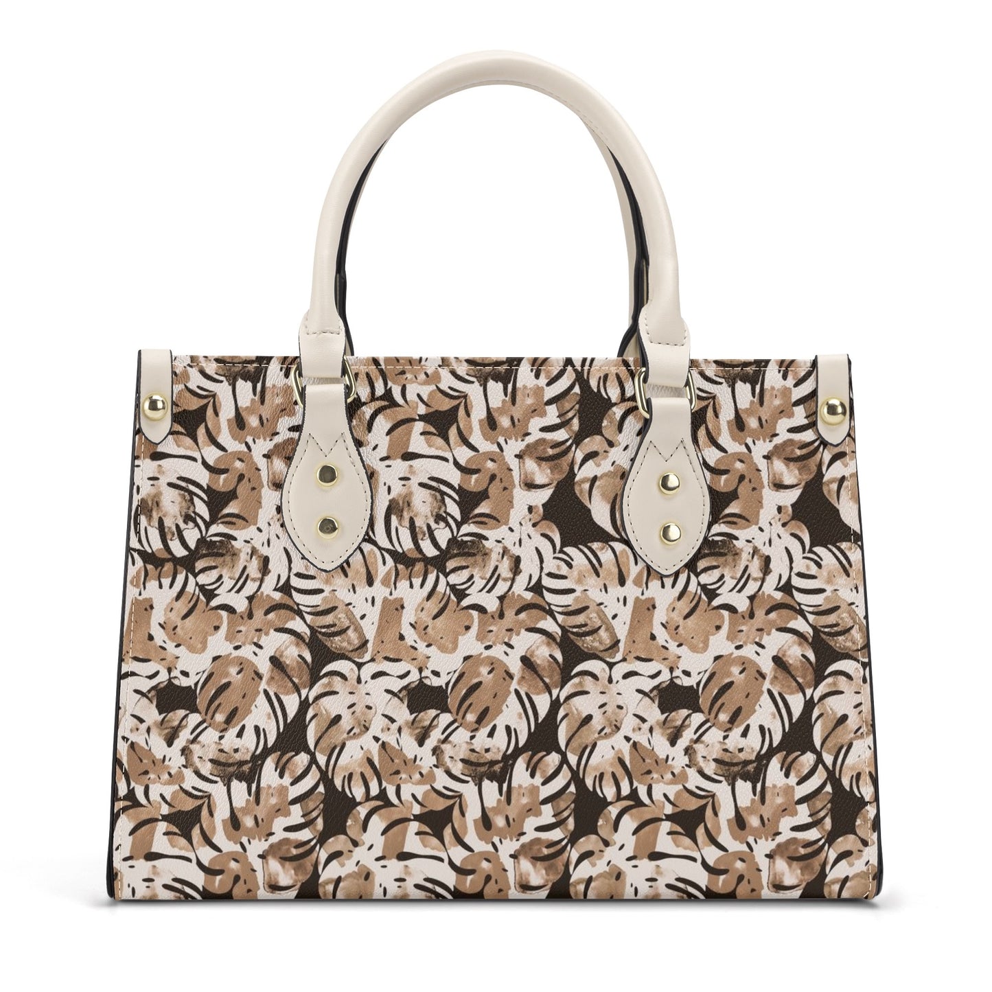 Brown Leaves Pattern Luxury Women PU Handbag