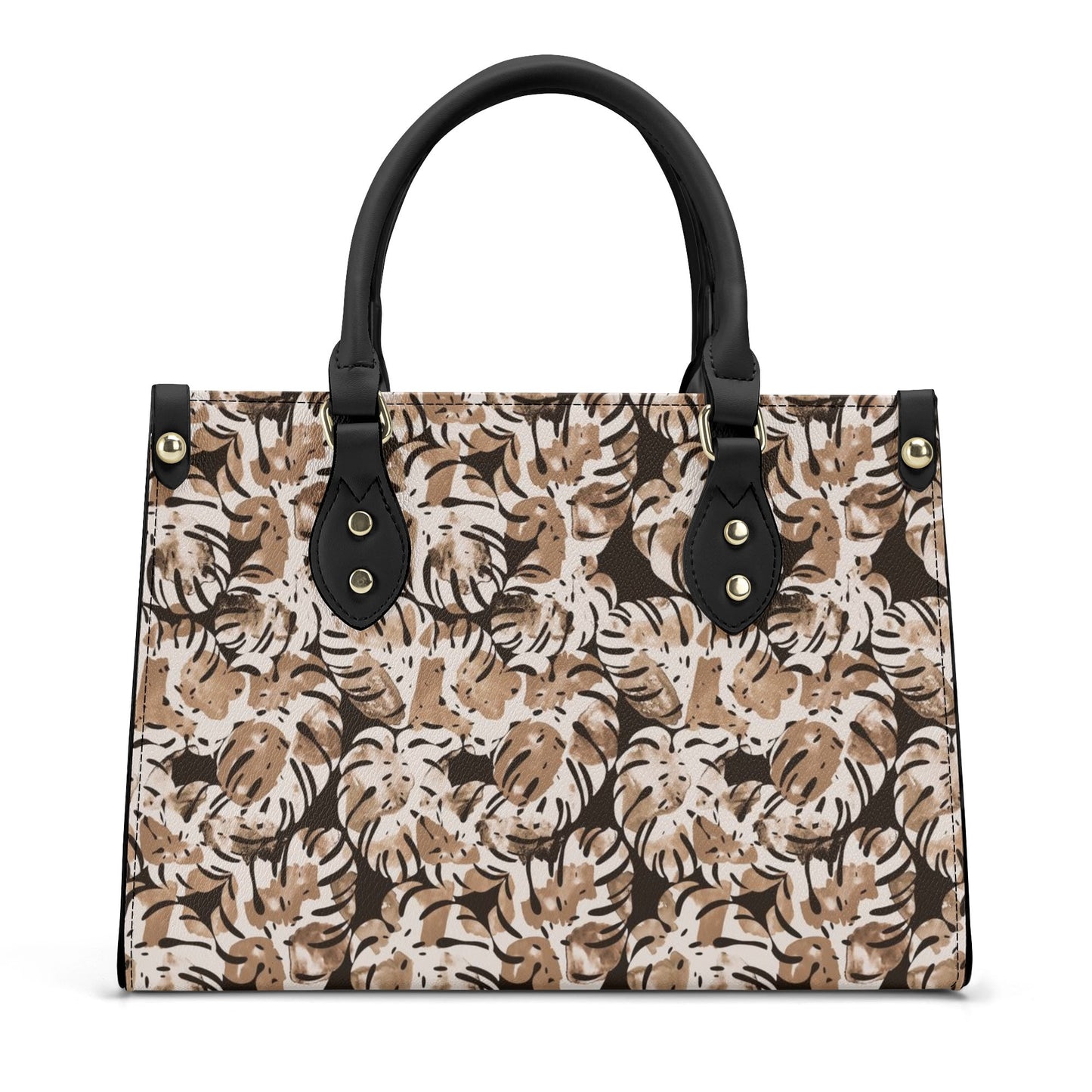 Brown Leaves Pattern Luxury Women PU Handbag