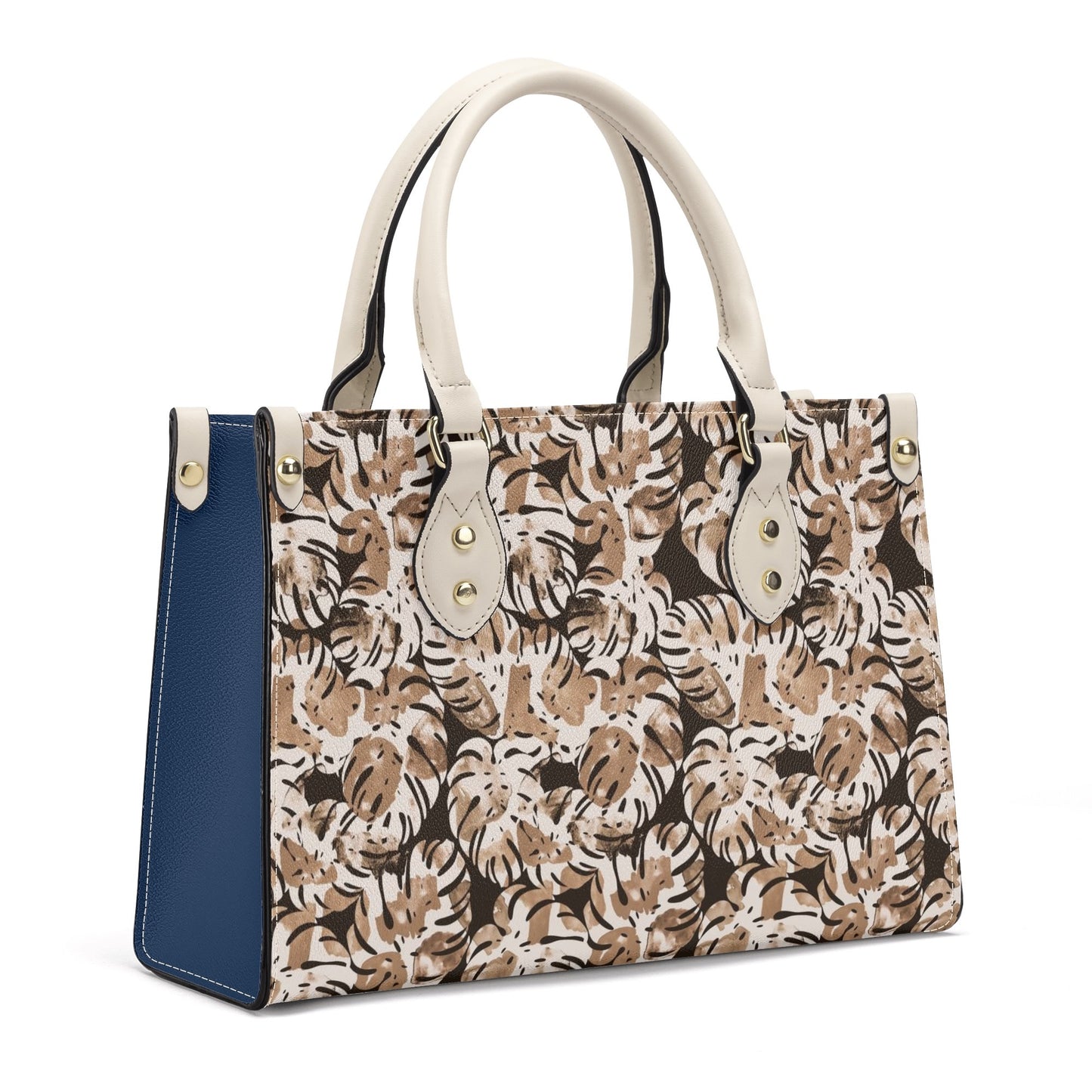 Brown Leaves Pattern Luxury Women PU Handbag