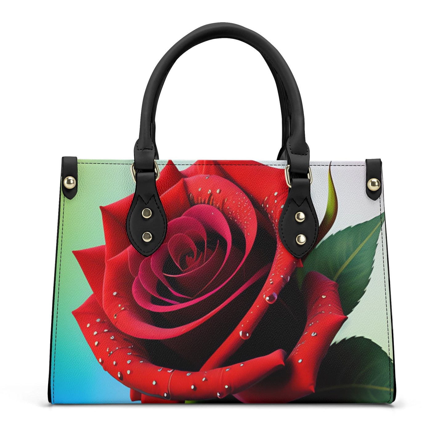 Red Roses Smooth Zipper Luxury Women PU Handbag