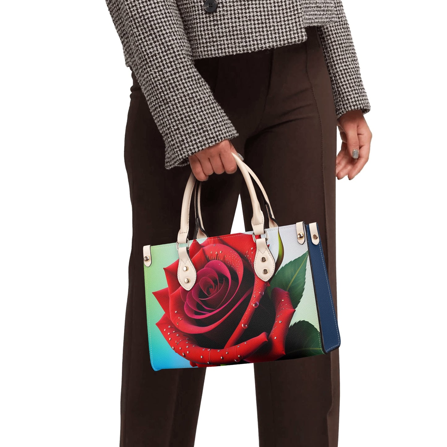 Red Roses Smooth Zipper Luxury Women PU Handbag