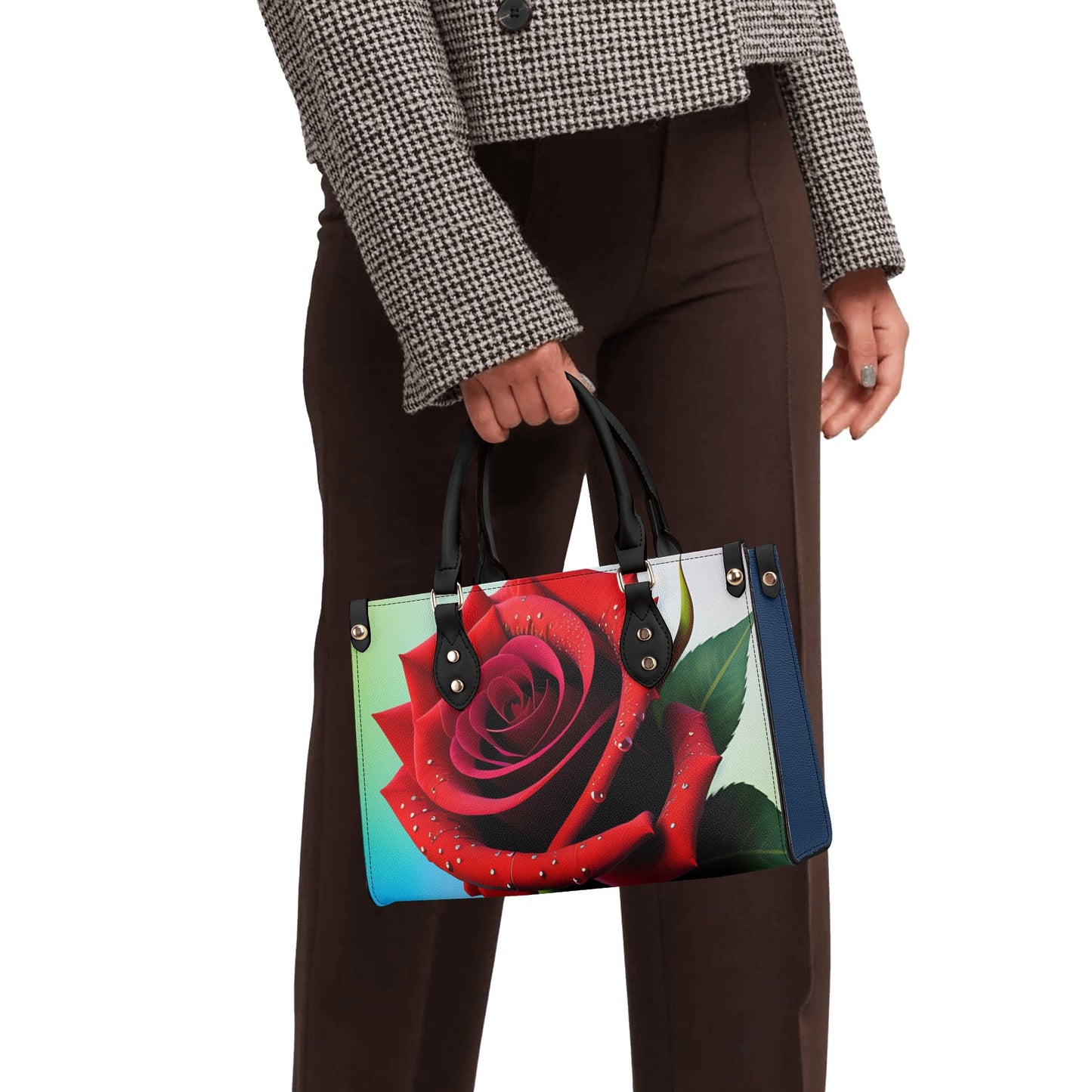 Red Roses Smooth Zipper Luxury Women PU Handbag