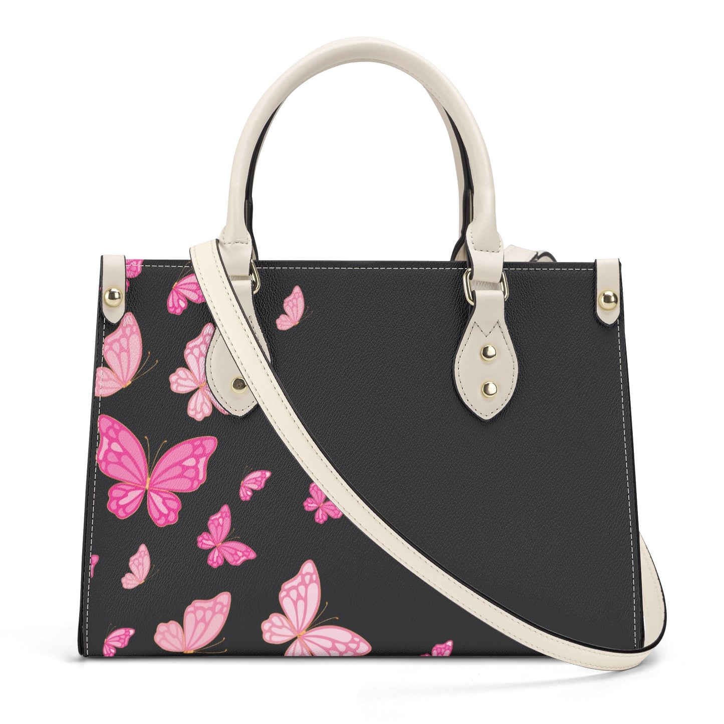 Black Pinky Butterflies Luxury Women PU Handbag