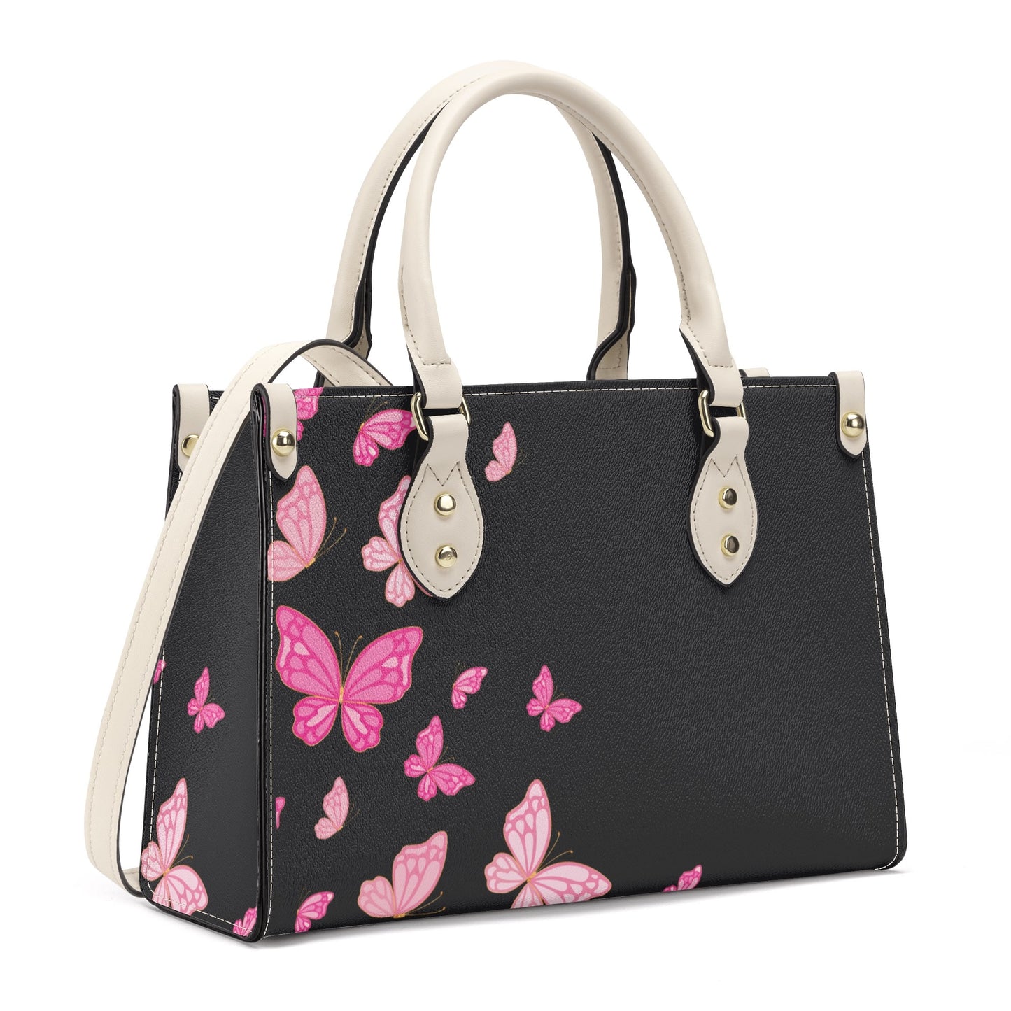 Black Pinky Butterflies Luxury Women PU Handbag