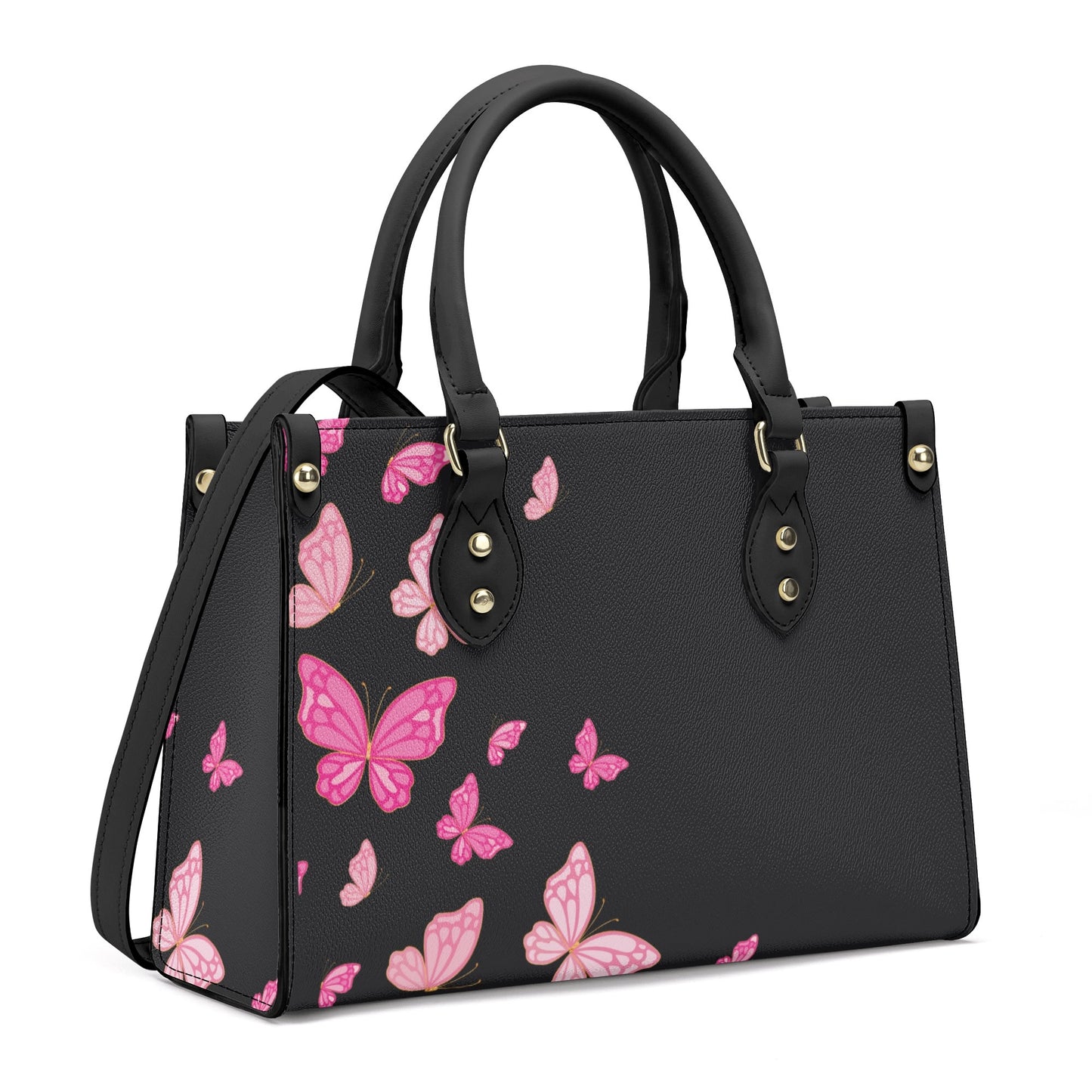 Black Pinky Butterflies Luxury Women PU Handbag